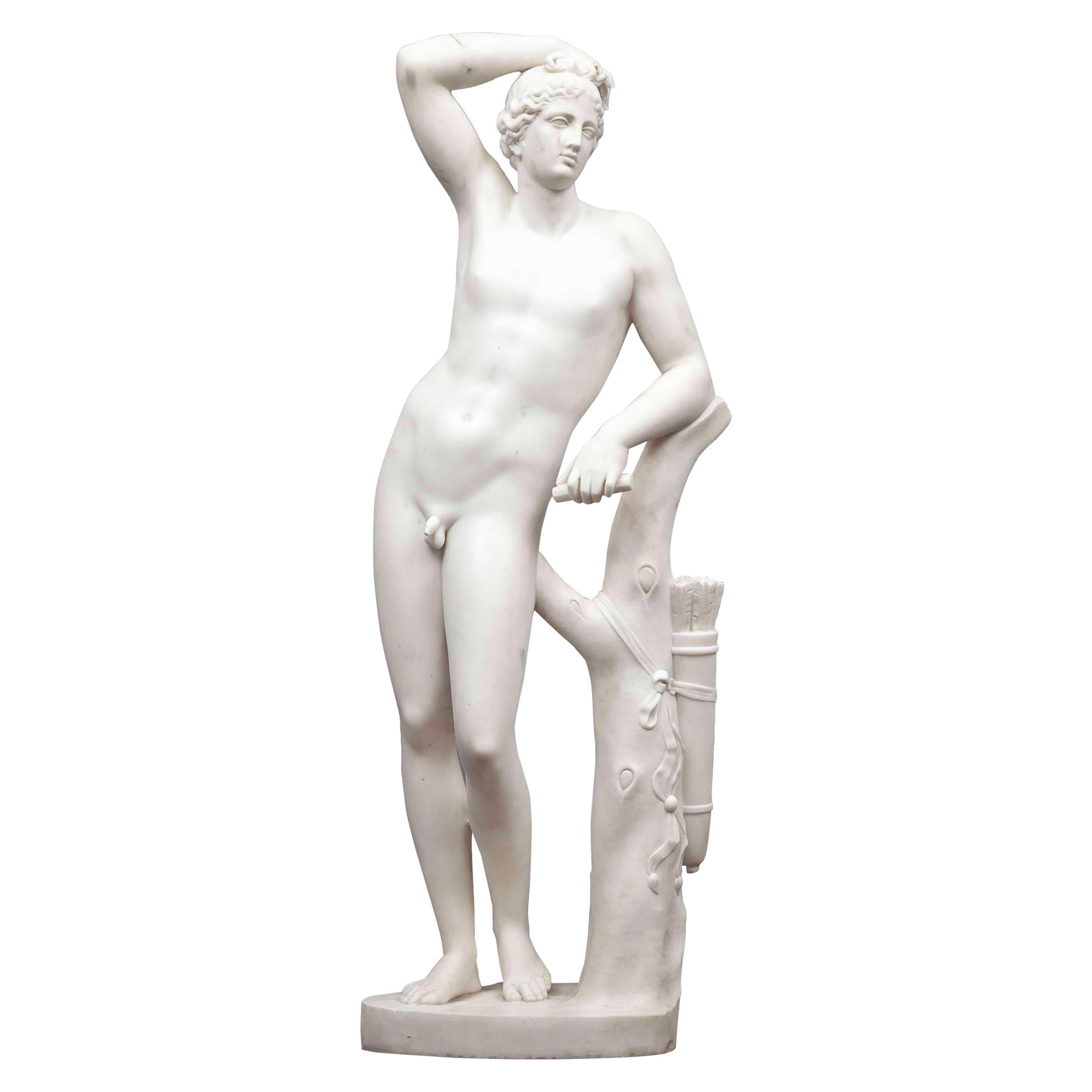 Statue des Adonis aus Carrara-Marmor der Bildhauerkunst im Angebot