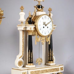 Statuary Marble and Blue Porcelain Clock Garniture with Ormolu Mounts
