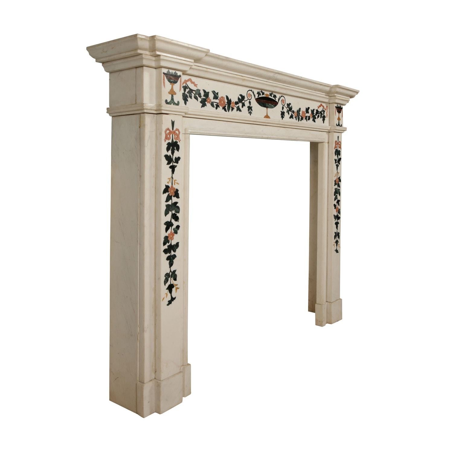 Inlay Statuary Marble and Scagliola Fire Surround after Pietro Bossi For Sale