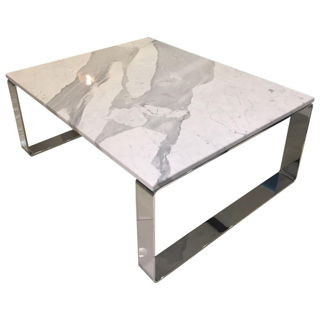 Statuary Stone Marble Coffee Table with Polished Chrome Skid Base by Draenert