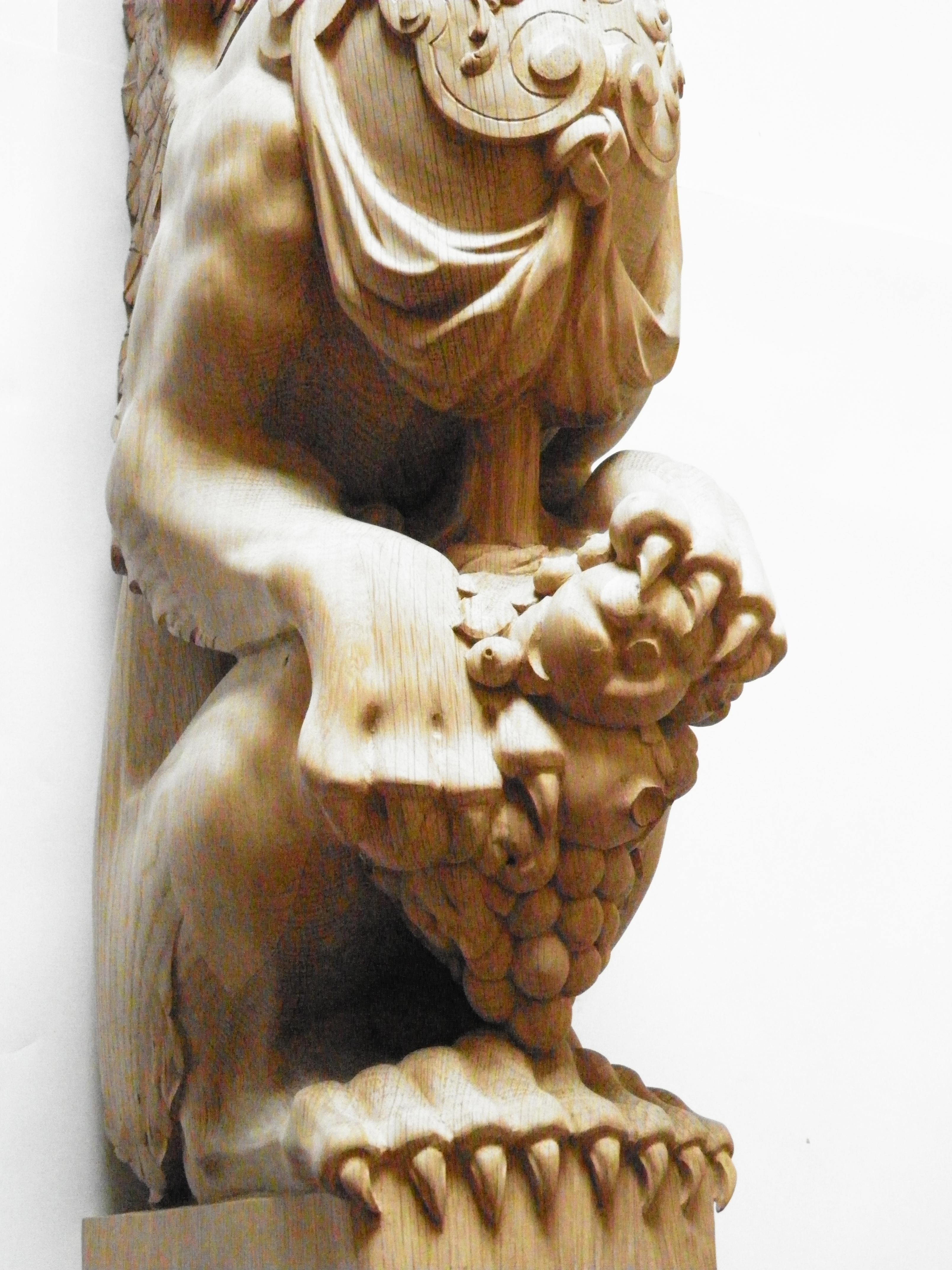Statue Griffin for Staircase, Carved Wood Newel Post Statue For Sale 4