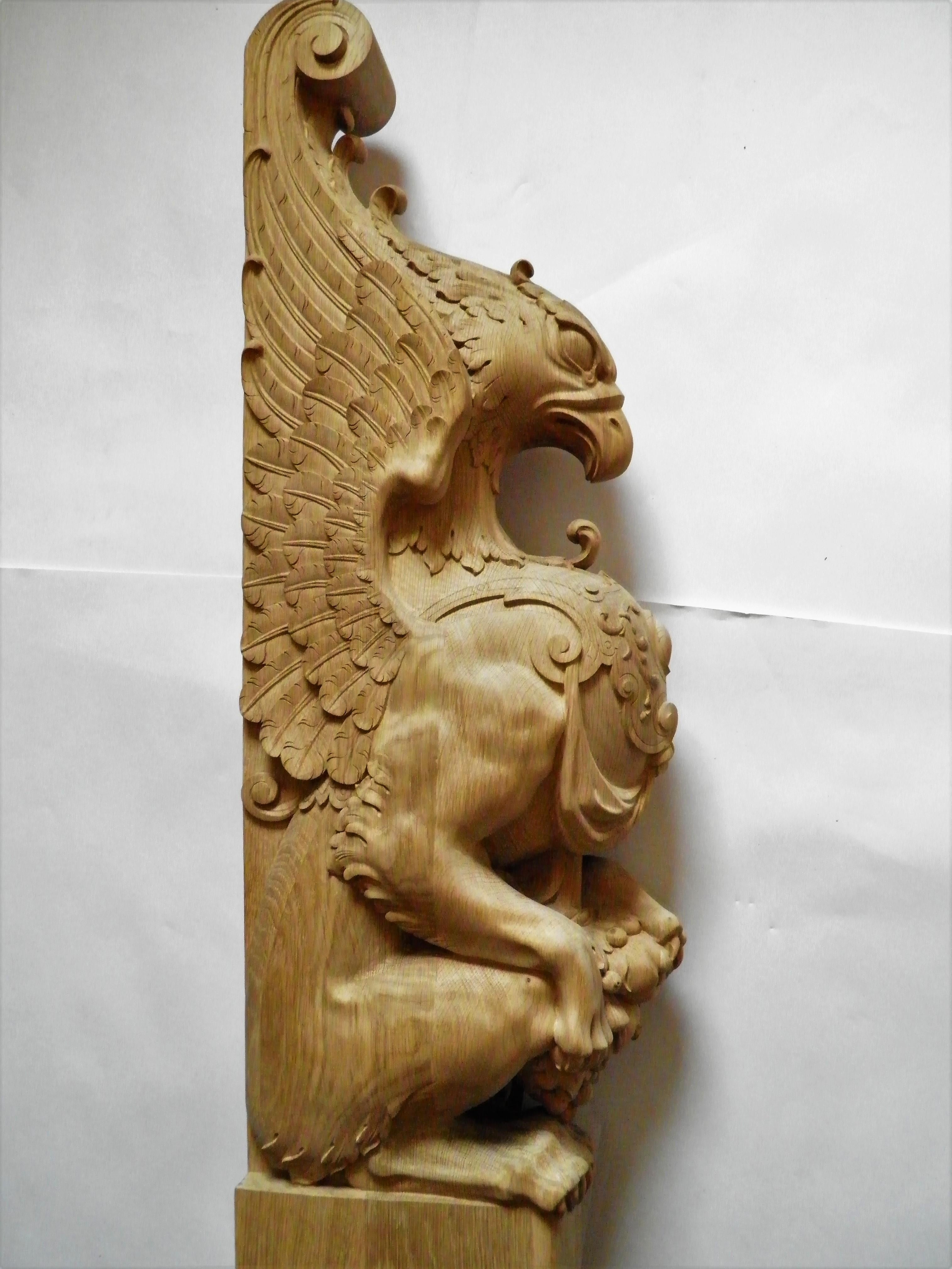Contemporary Statue Griffin for Staircase, Carved Wood Newel Post Statue For Sale