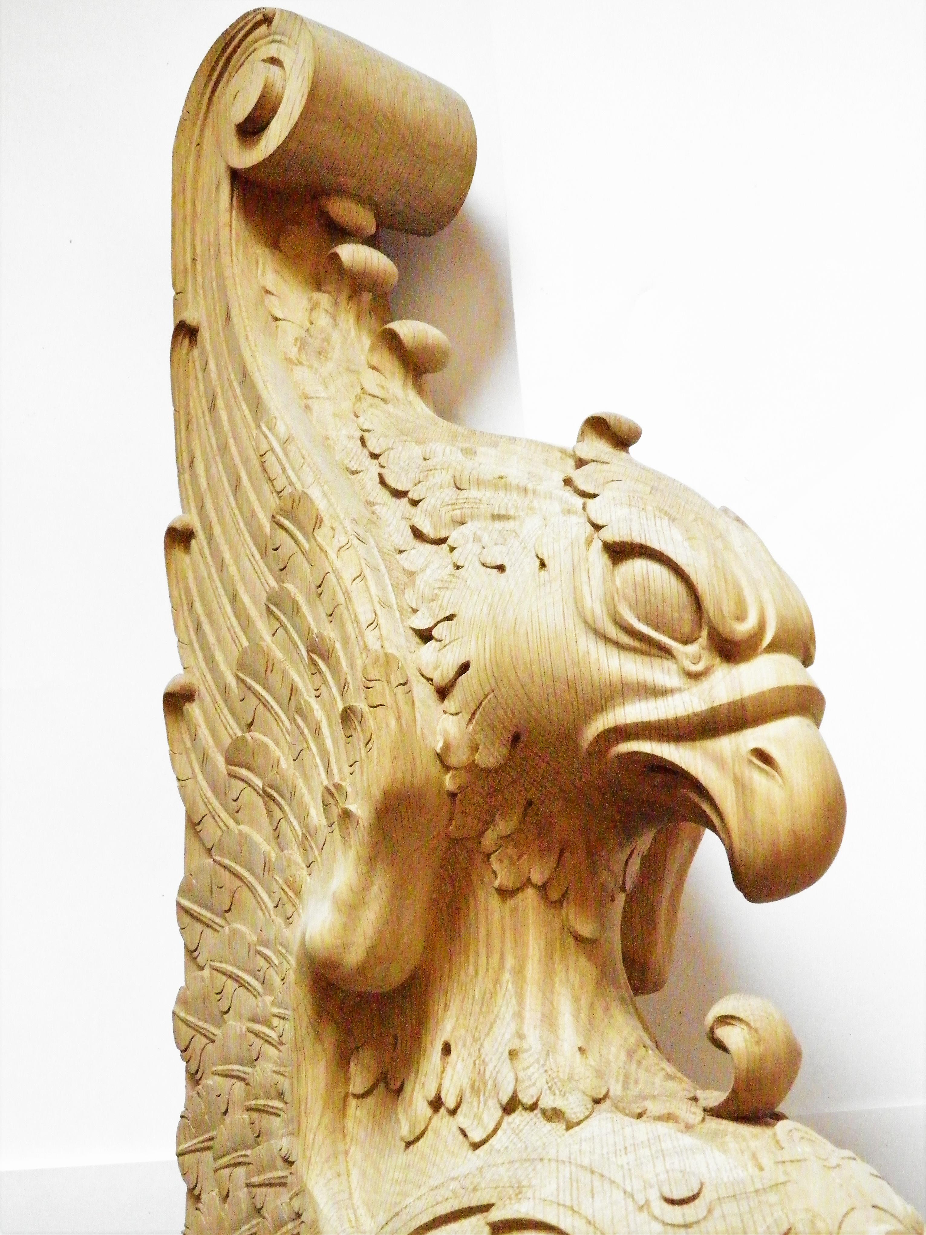 Statue Griffin for Staircase, Carved Wood Newel Post Statue For Sale 1