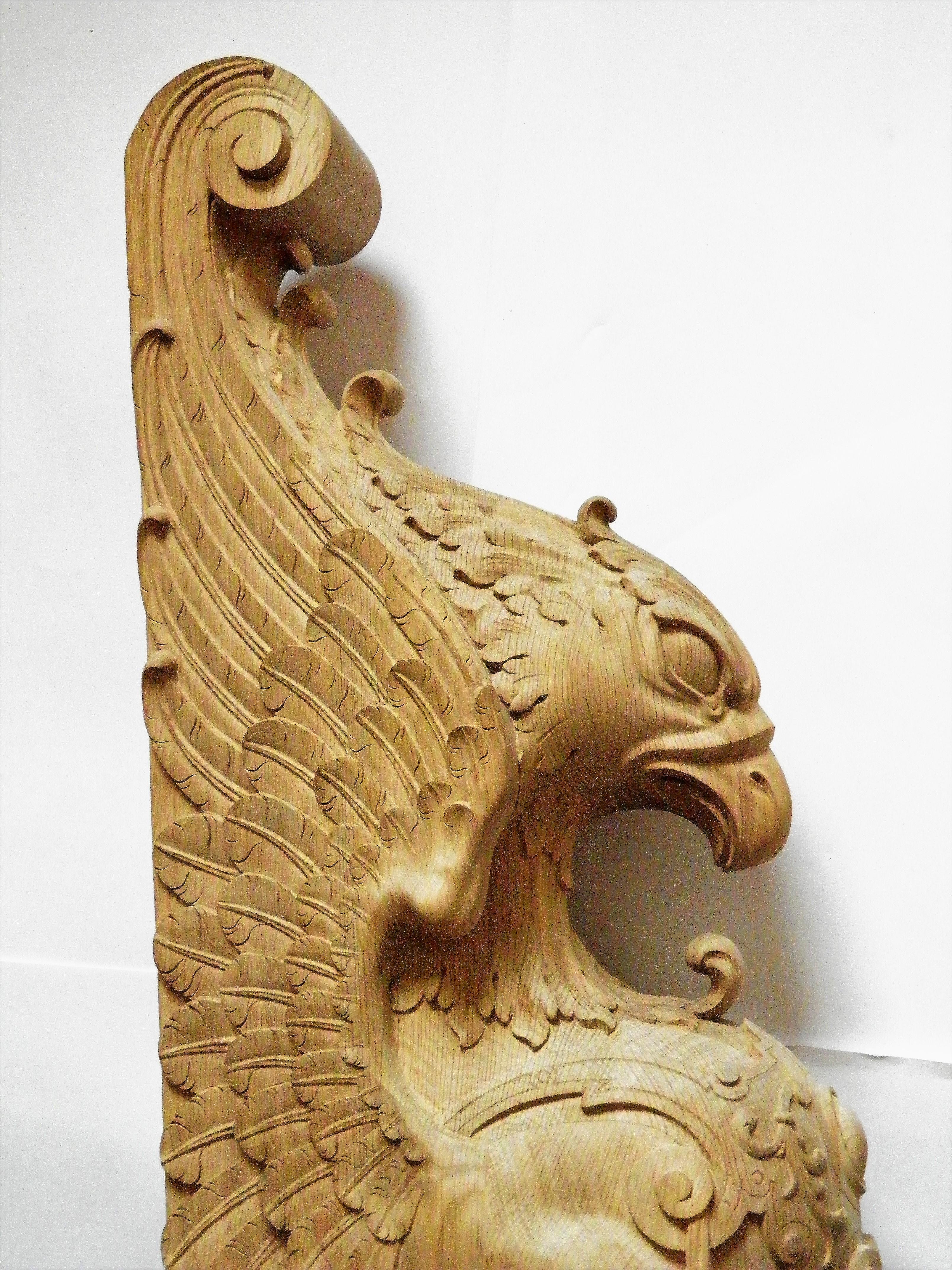 Statue Griffin for Staircase, Carved Wood Newel Post Statue For Sale 2