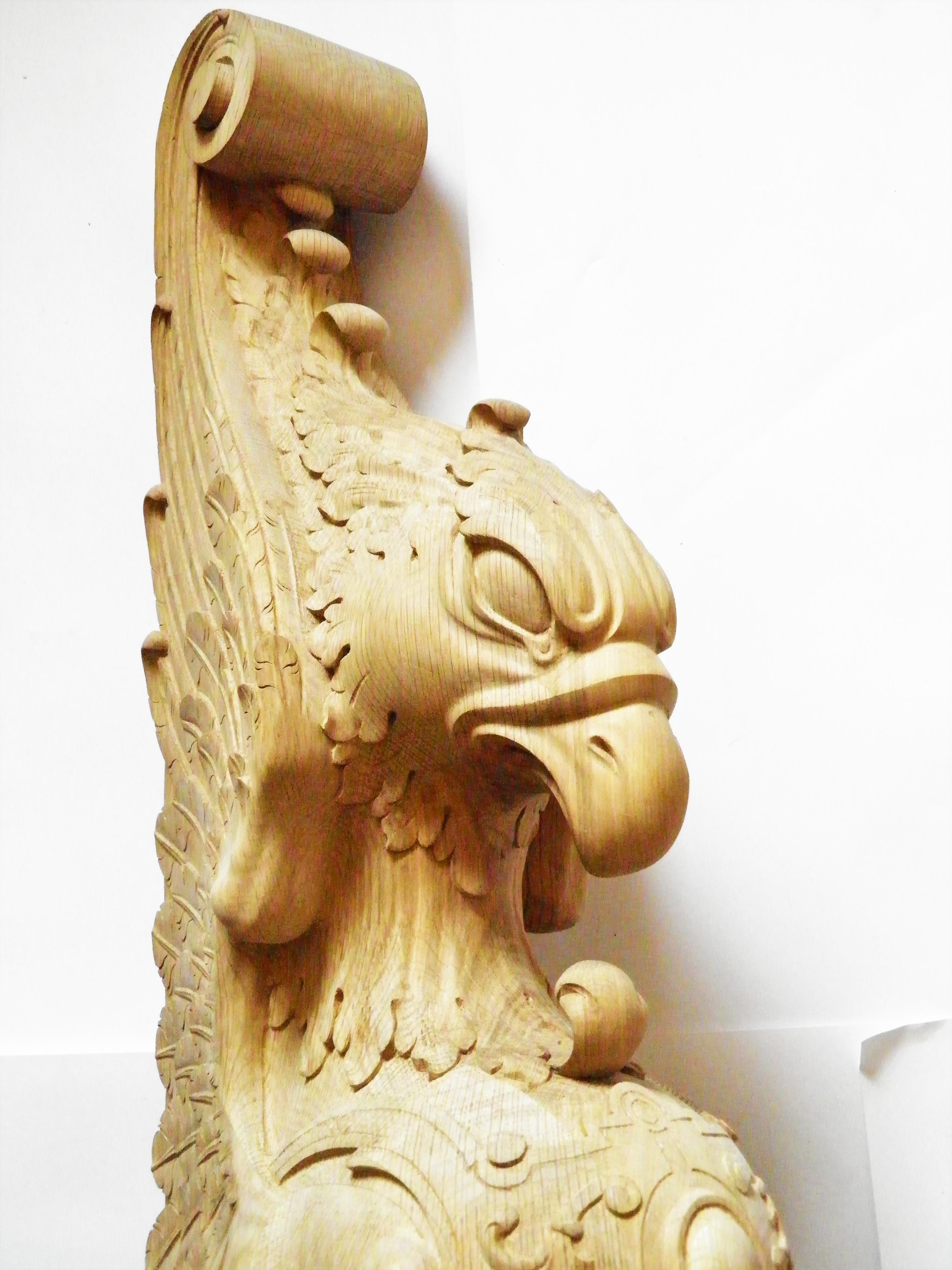 Statue Griffin for Staircase, Carved Wood Newel Post Statue For Sale 3
