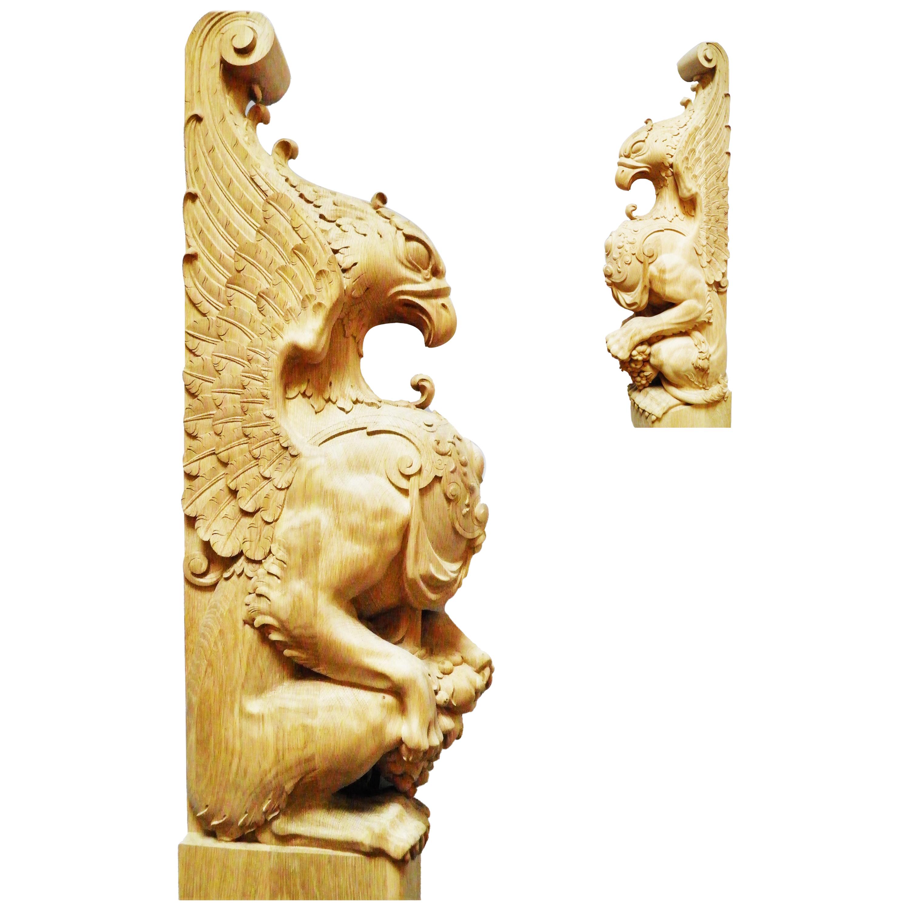 Statue Griffin for Staircase, Carved Wood Newel Post Statue For Sale