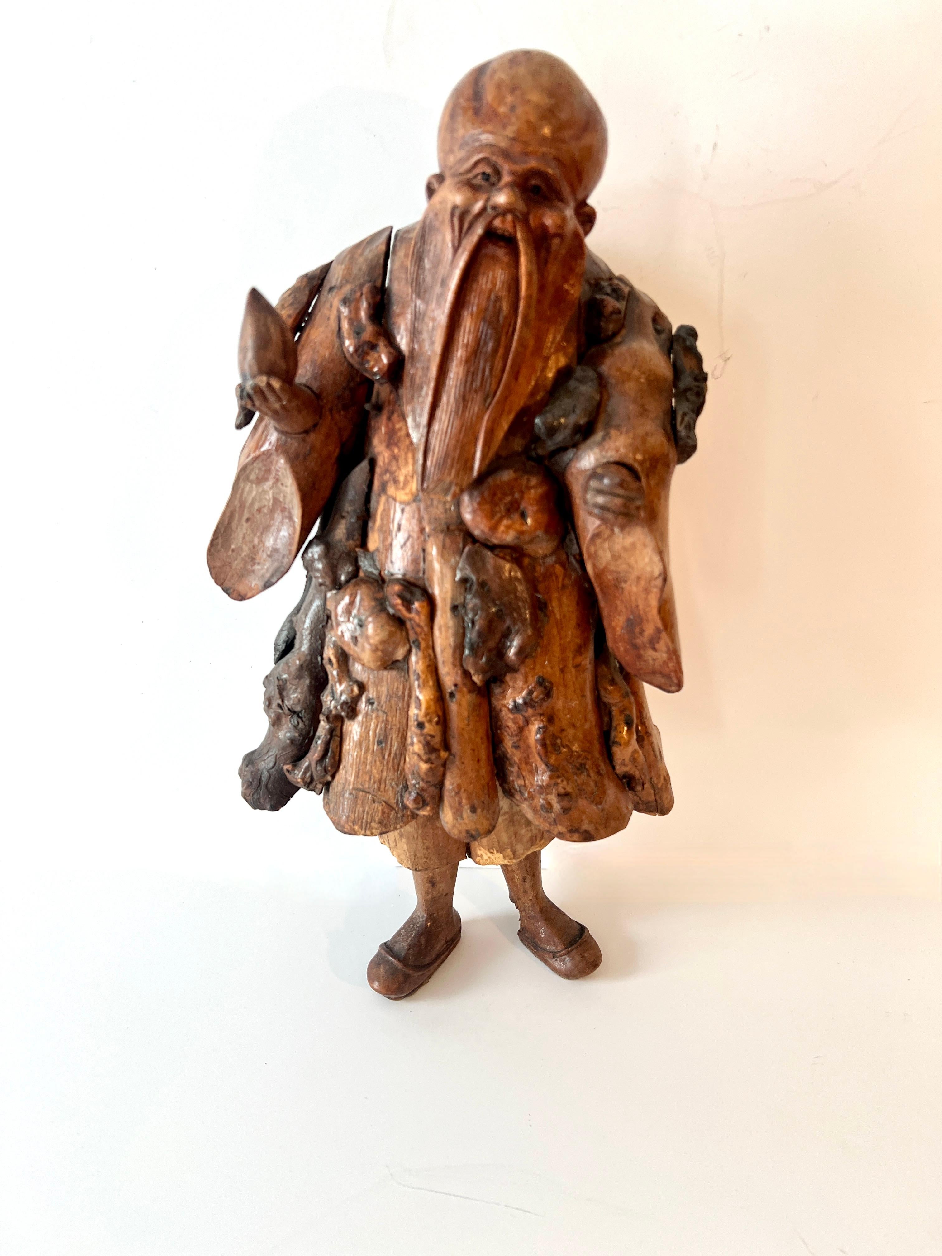 Cinese Statua scolpita a mano di radice, raffigurante l'