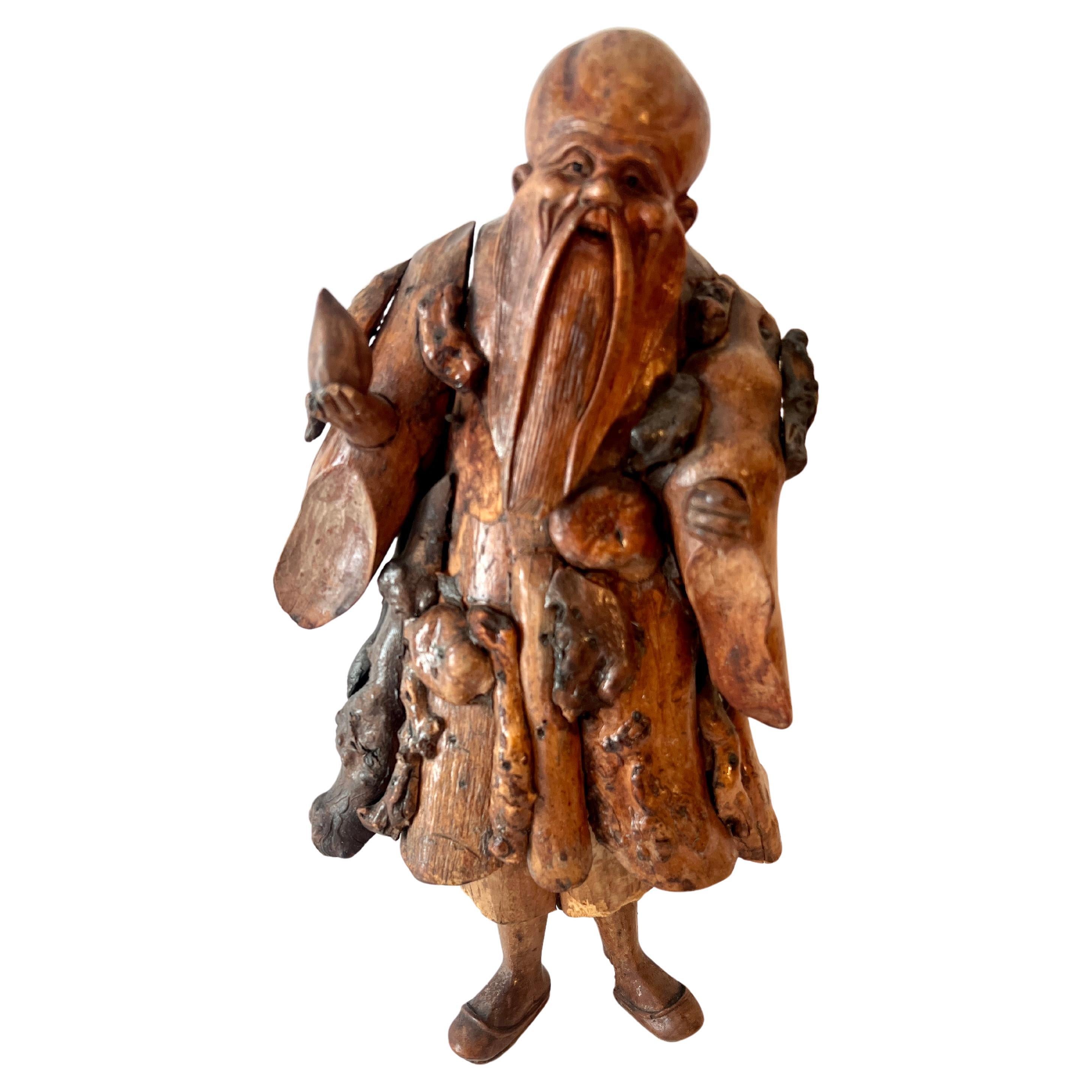 Statue Hand Carved of root, representing 'Immortal Li', Qing Dynasty era, China