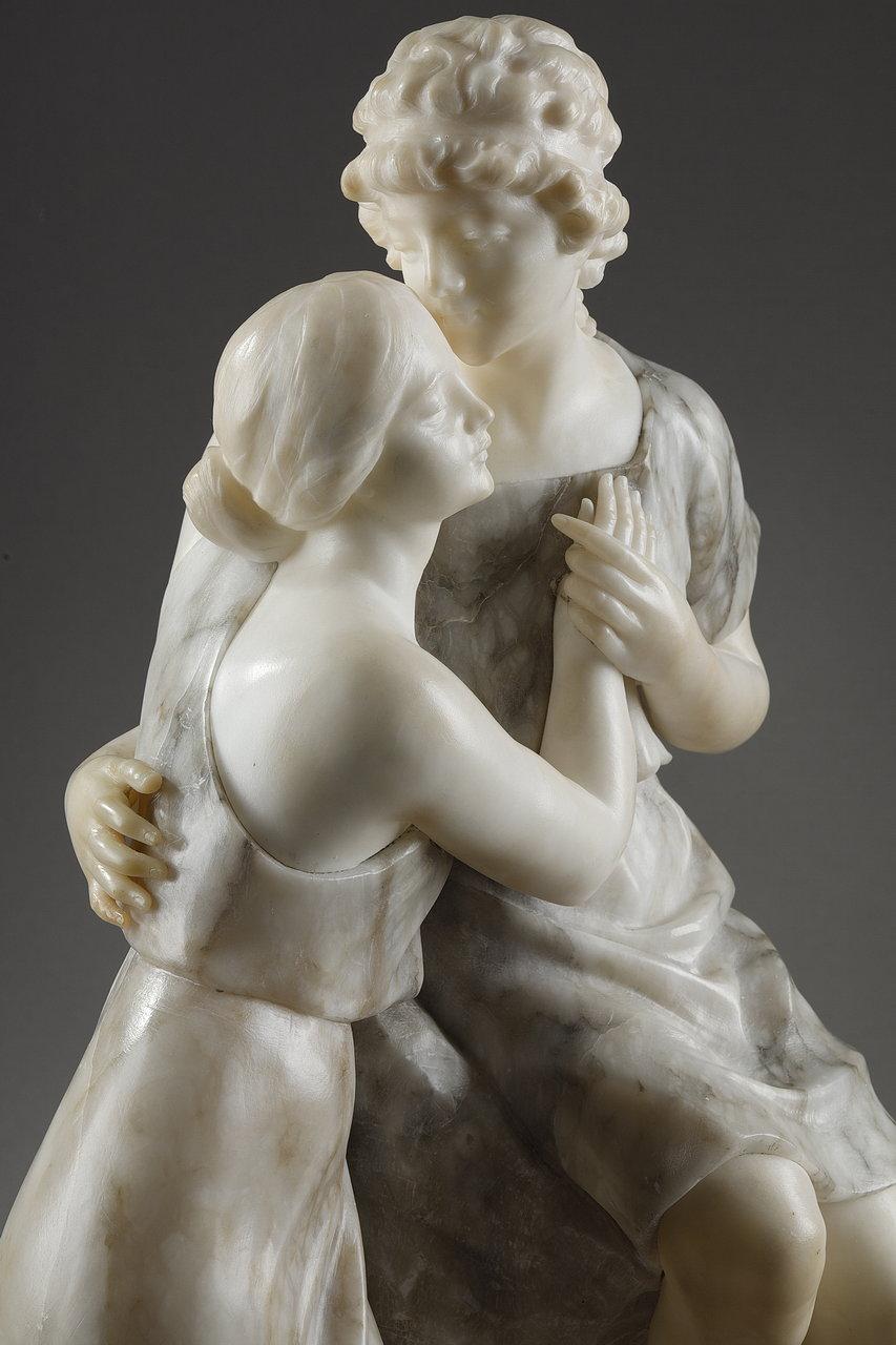 Statue in Alabaster and Marble Representing Helen and Paris, 20th Century For Sale 4