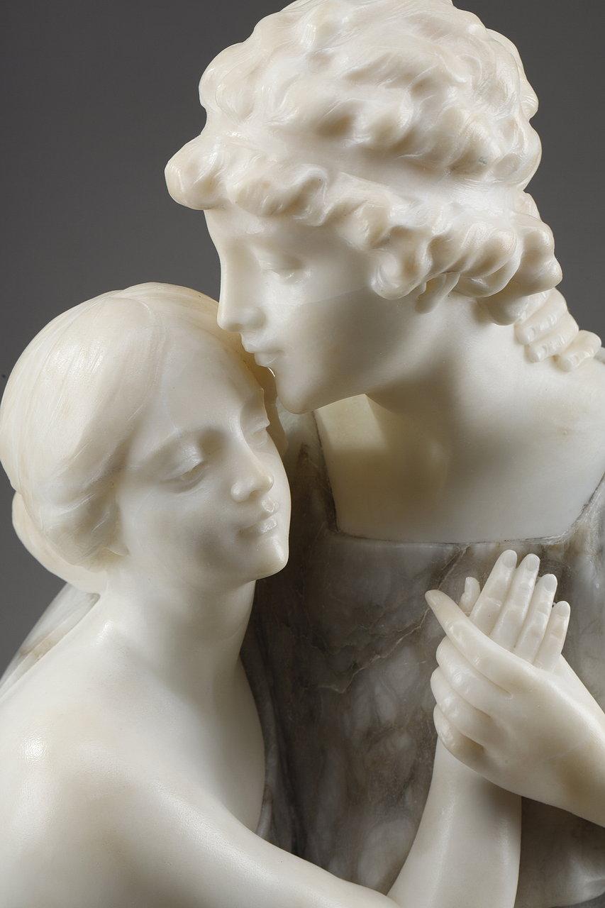 Statue in Alabaster and Marble Representing Helen and Paris, 20th Century For Sale 5