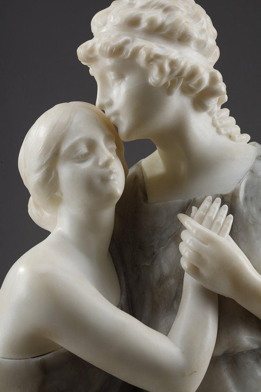 Statue in Alabaster and Marble Representing Helen and Paris, 20th Century For Sale 7