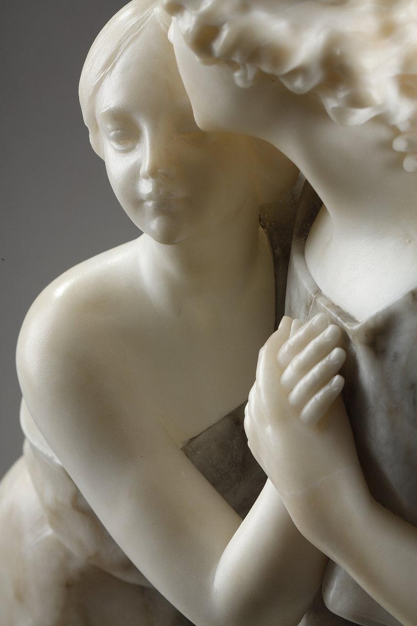 Statue in Alabaster and Marble Representing Helen and Paris, 20th Century For Sale 8