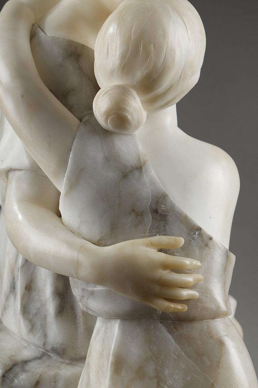 Statue in Alabaster and Marble Representing Helen and Paris, 20th Century For Sale 10