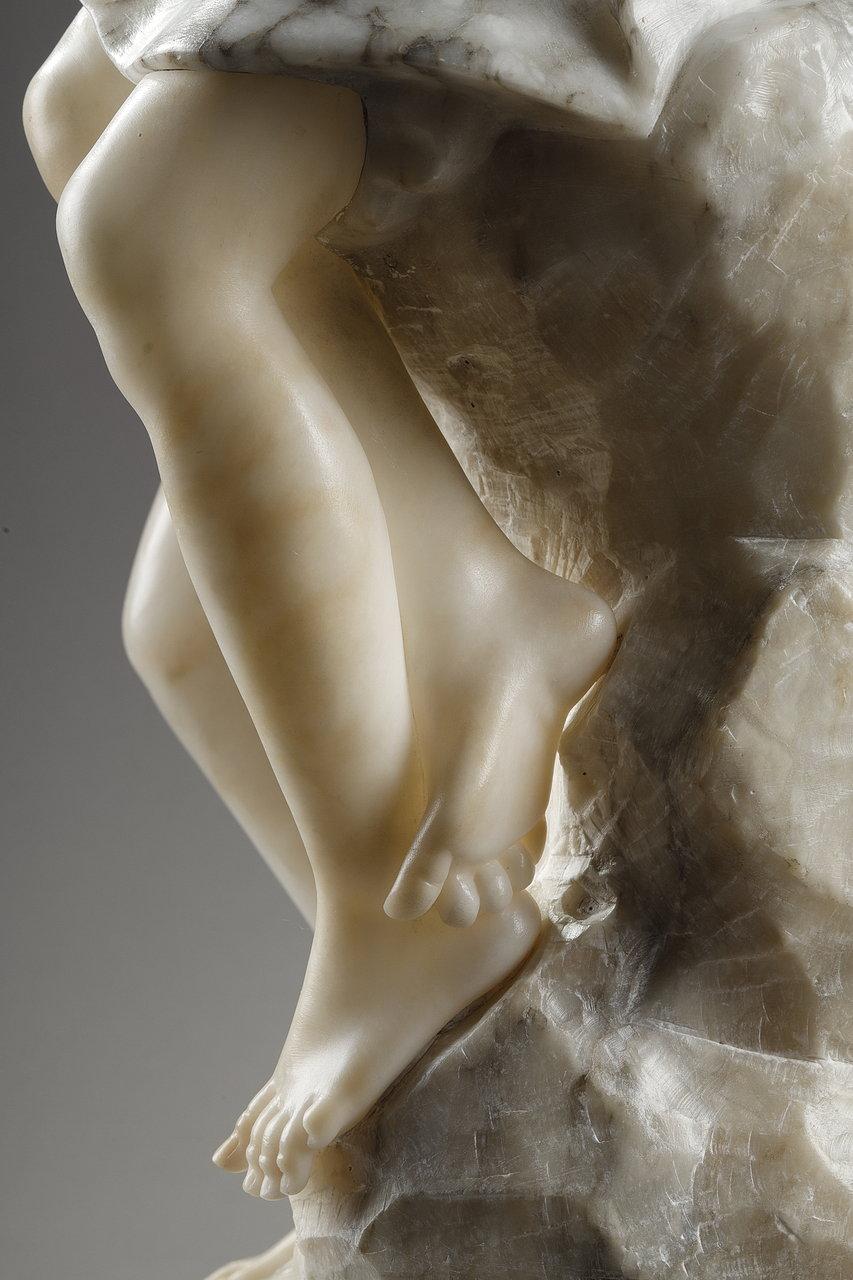 Statue in Alabaster and Marble Representing Helen and Paris, 20th Century For Sale 11