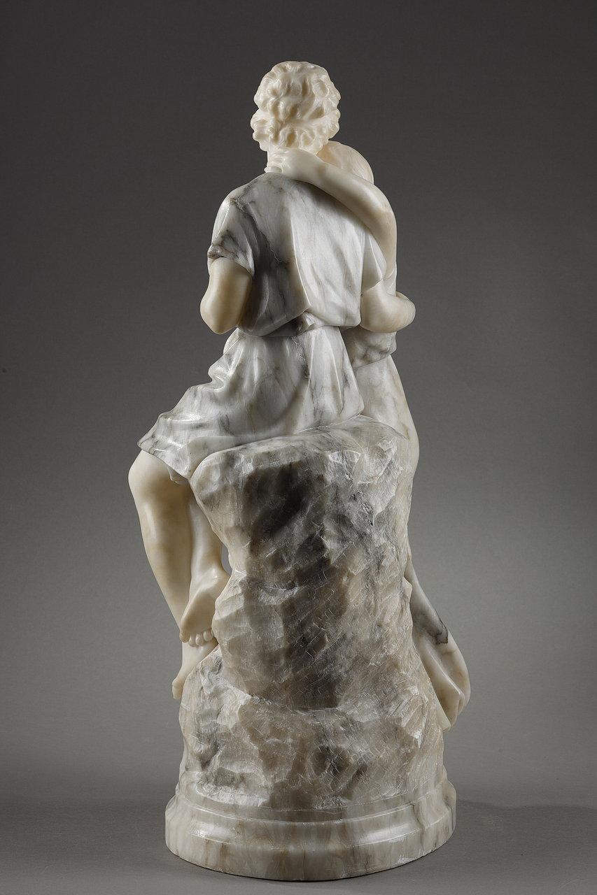 19th Century Statue in Alabaster and Marble Representing Helen and Paris, 20th Century For Sale
