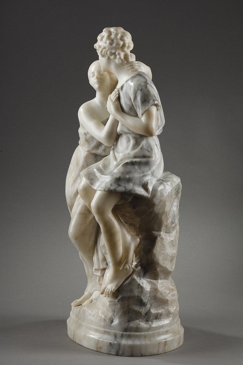 Statue in Alabaster and Marble Representing Helen and Paris, 20th Century For Sale 1