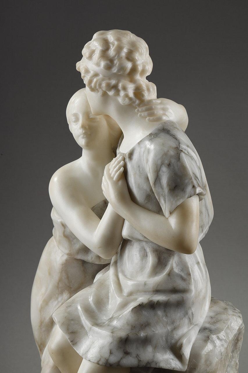 Statue in Alabaster and Marble Representing Helen and Paris, 20th Century For Sale 2