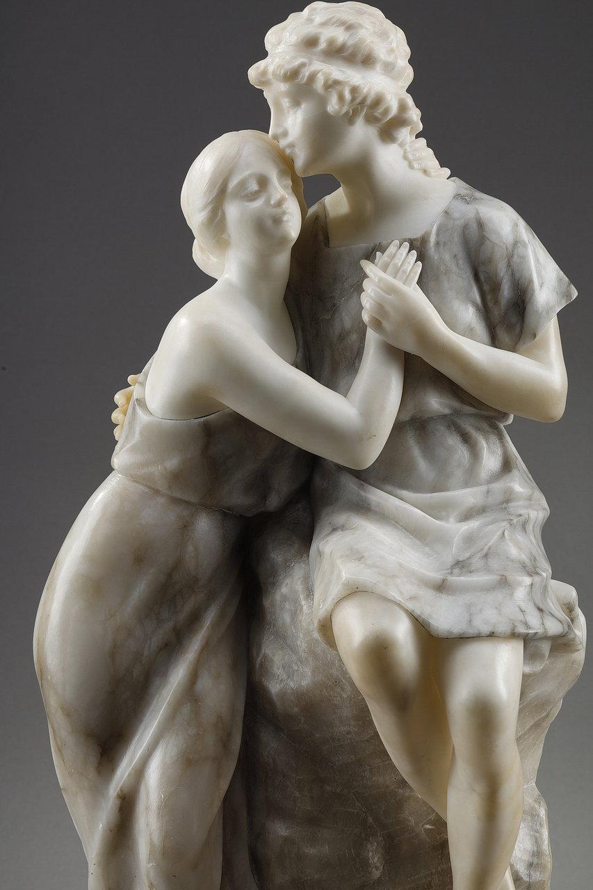 Statue in Alabaster and Marble Representing Helen and Paris, 20th Century For Sale 3