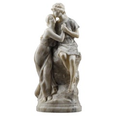 Statue in Alabaster and Marble Representing Helen and Paris, 20th Century