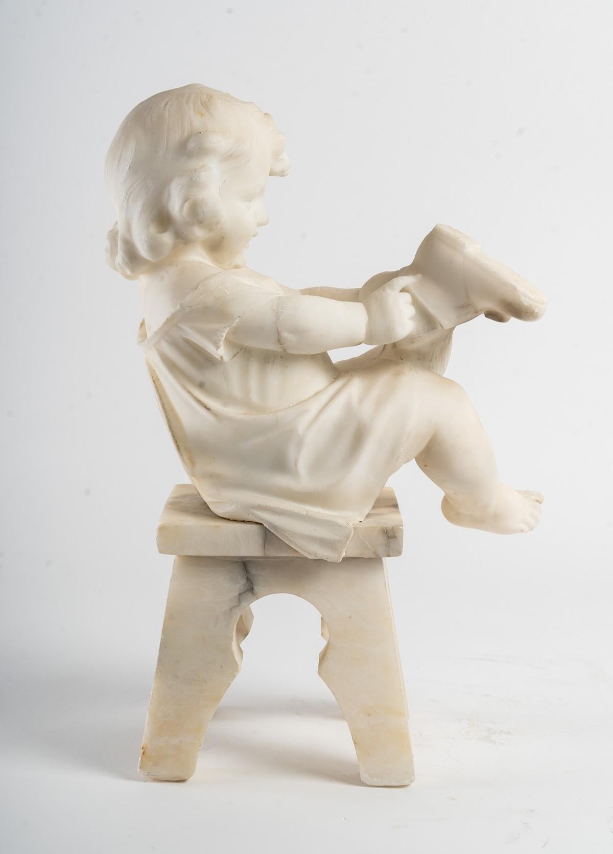 Art Nouveau Statue in Alabaster Representing a Little Girl