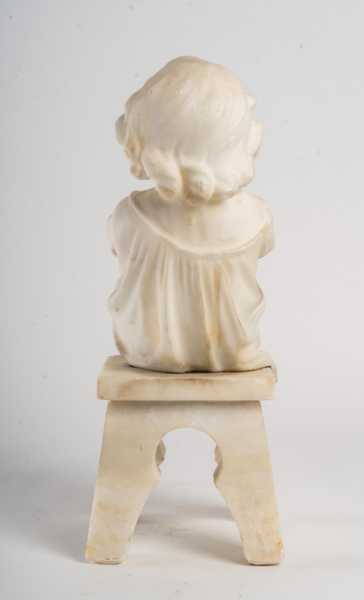 European Statue in Alabaster Representing a Little Girl