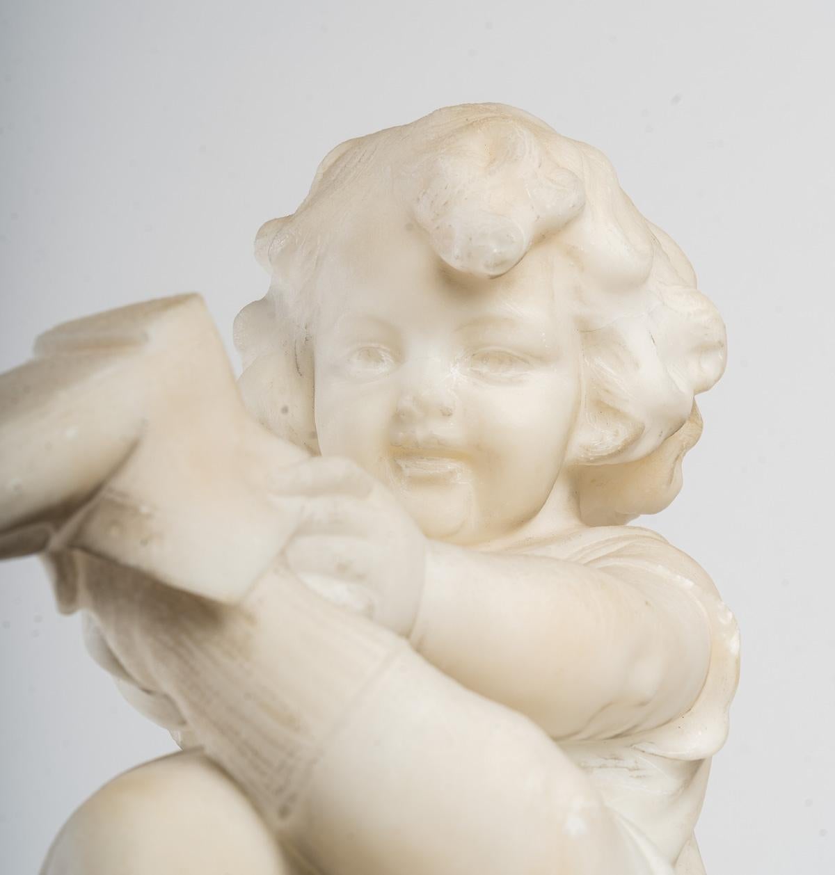 20th Century Statue in Alabaster Representing a Little Girl