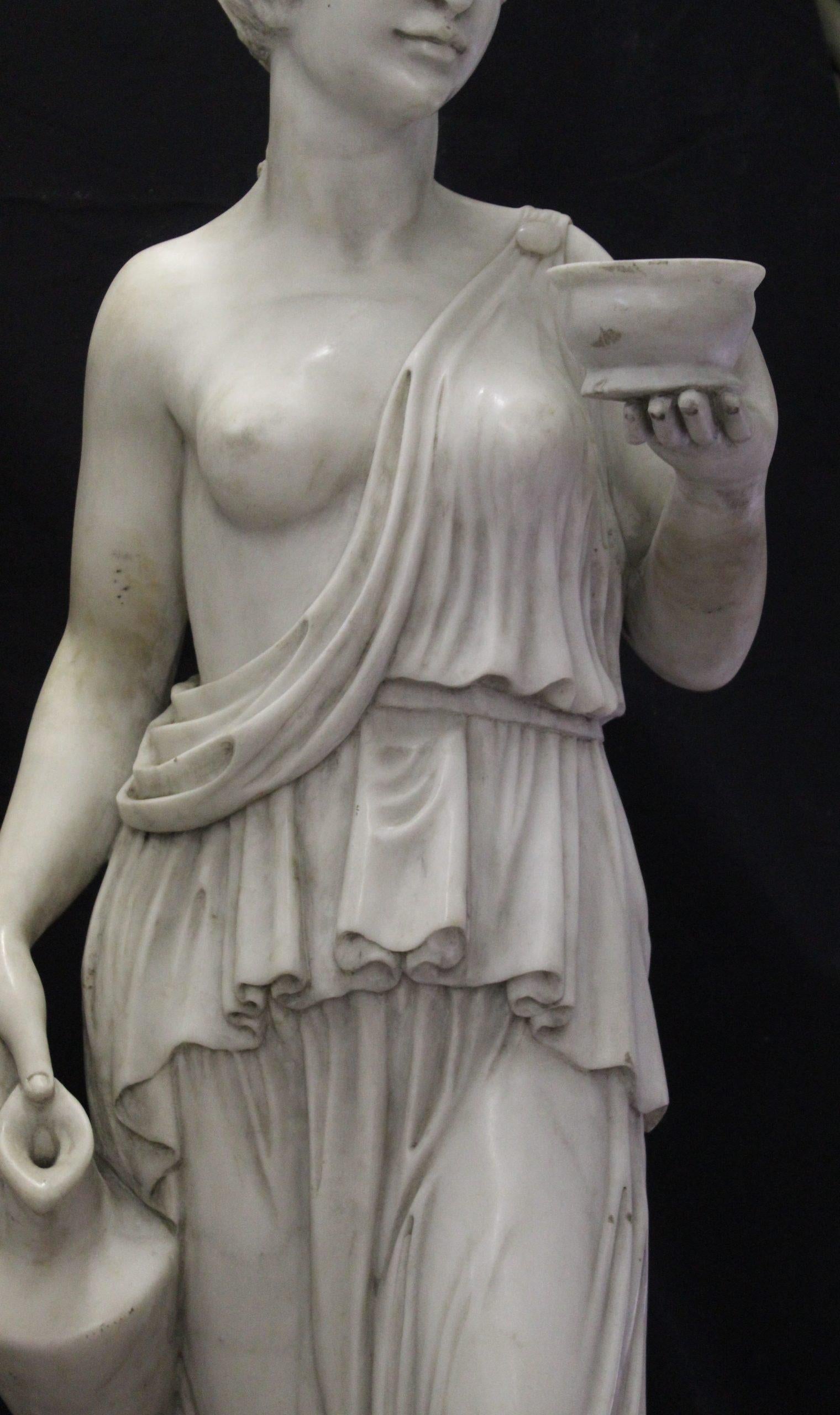 Statue 155 cm high in white Carrara marble, Greek Goddess, 20th century, fantastic workmanship, delicate almost transparent vestal that falls down the legs, from a villa in Rome. ADDITIONAL PHOTOS, INFORMATION OF THE LOT AND QUOTE FOR SHIPPING COST
