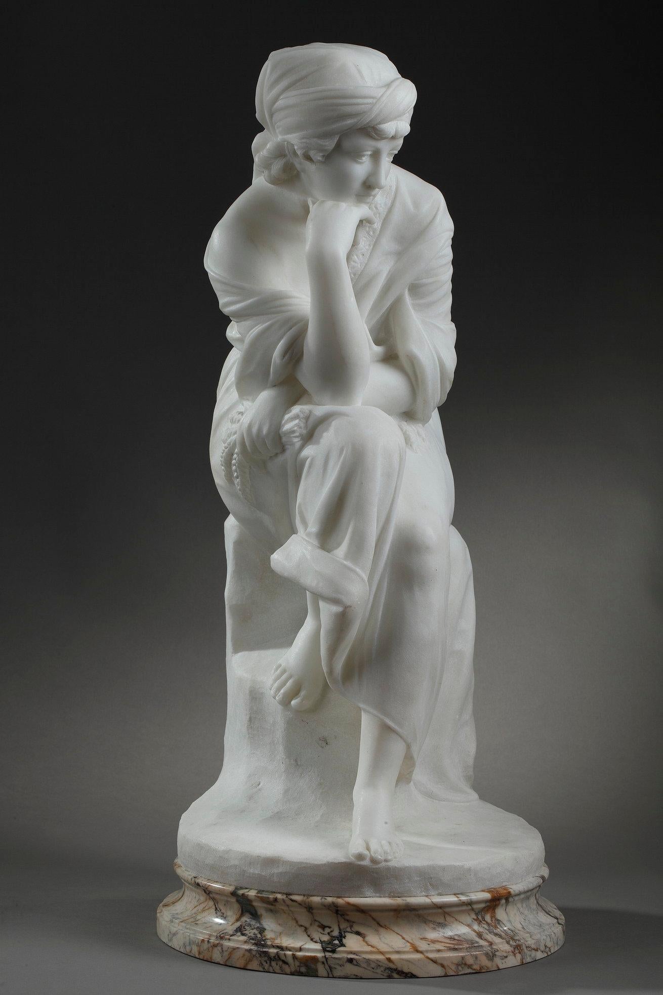 French Statue in White Marble 