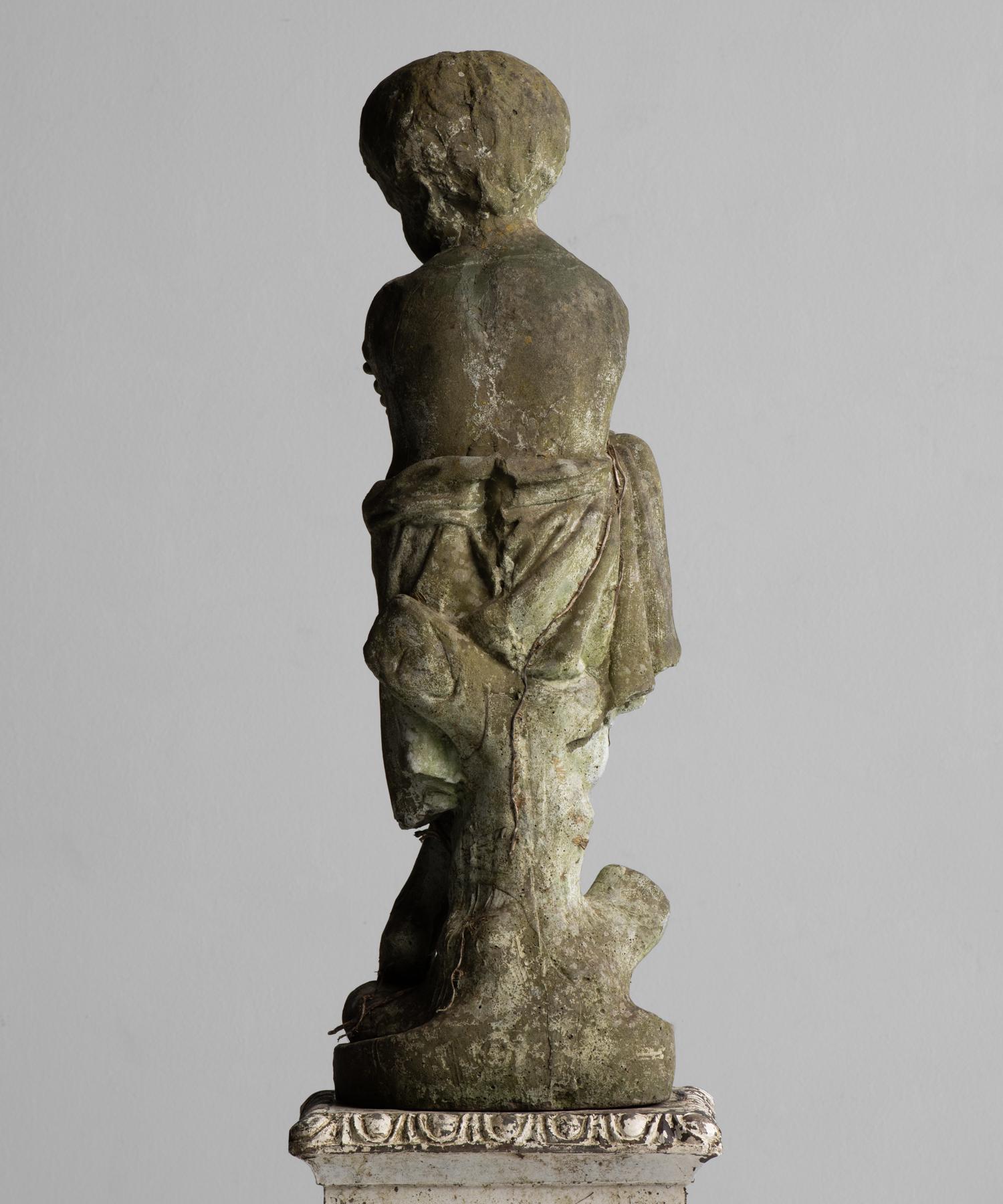 British Child Garden Statue on Pedestal