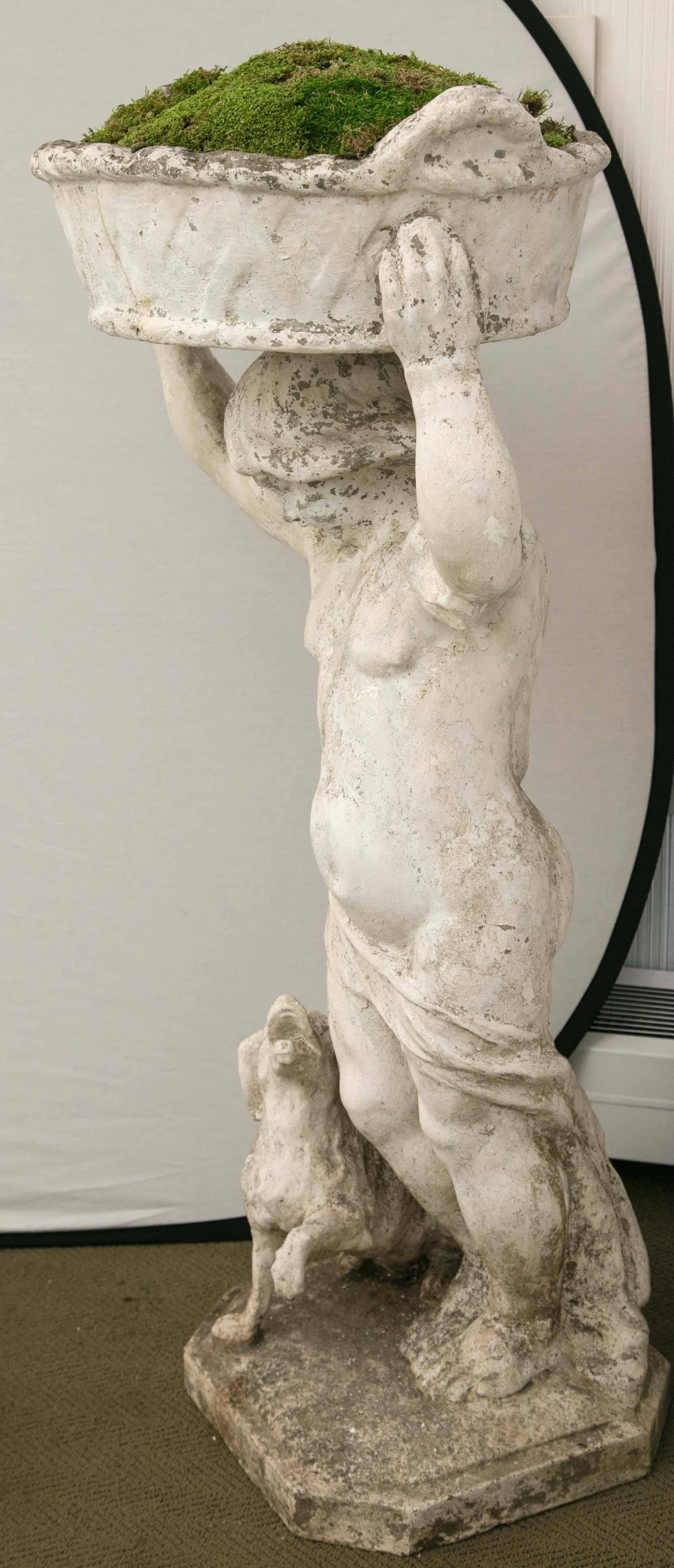 French Statue of a Boy Holding a Planter Basket For Sale