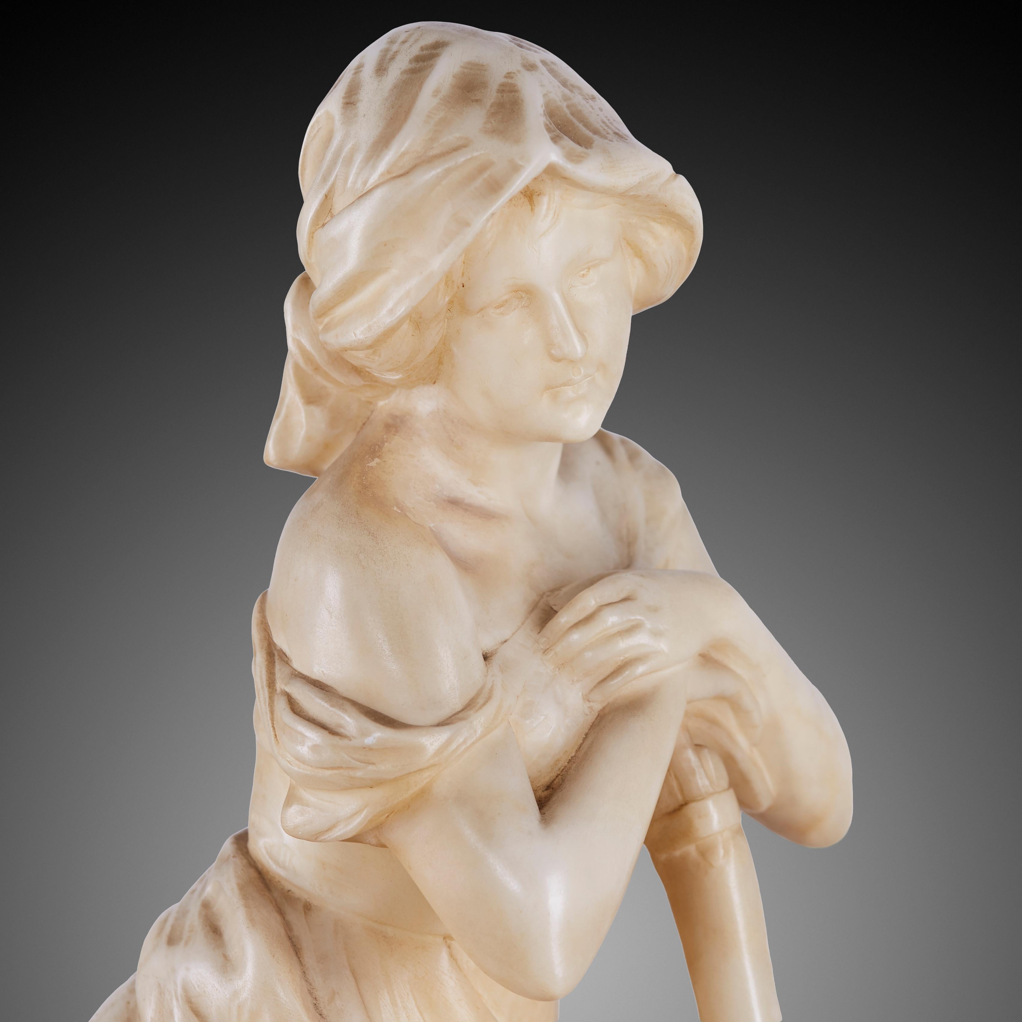 Français Statue d'une jeune fille de berger fabriquée en marbre en vente