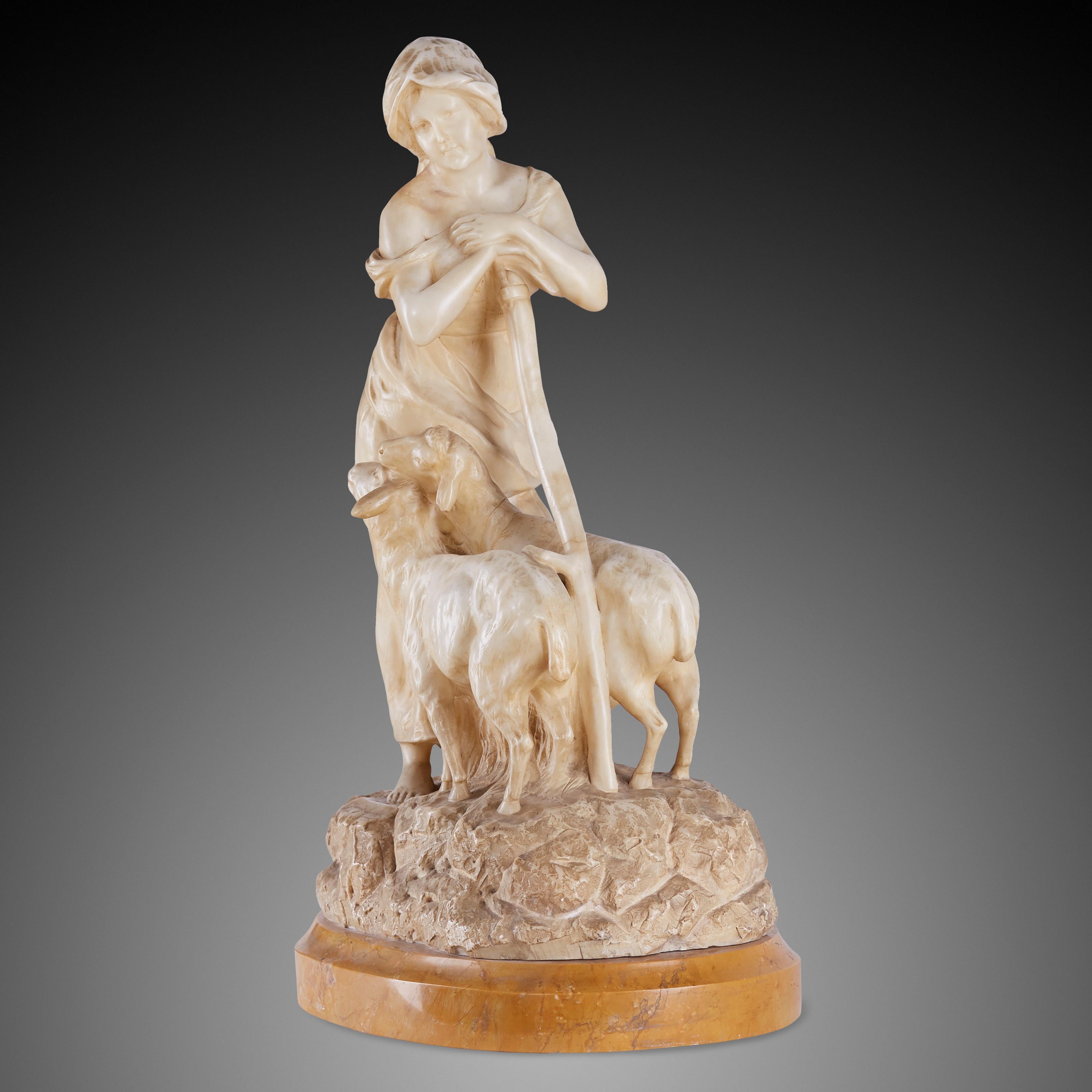 French Statue of a Shepherd Girl Made from Marble For Sale