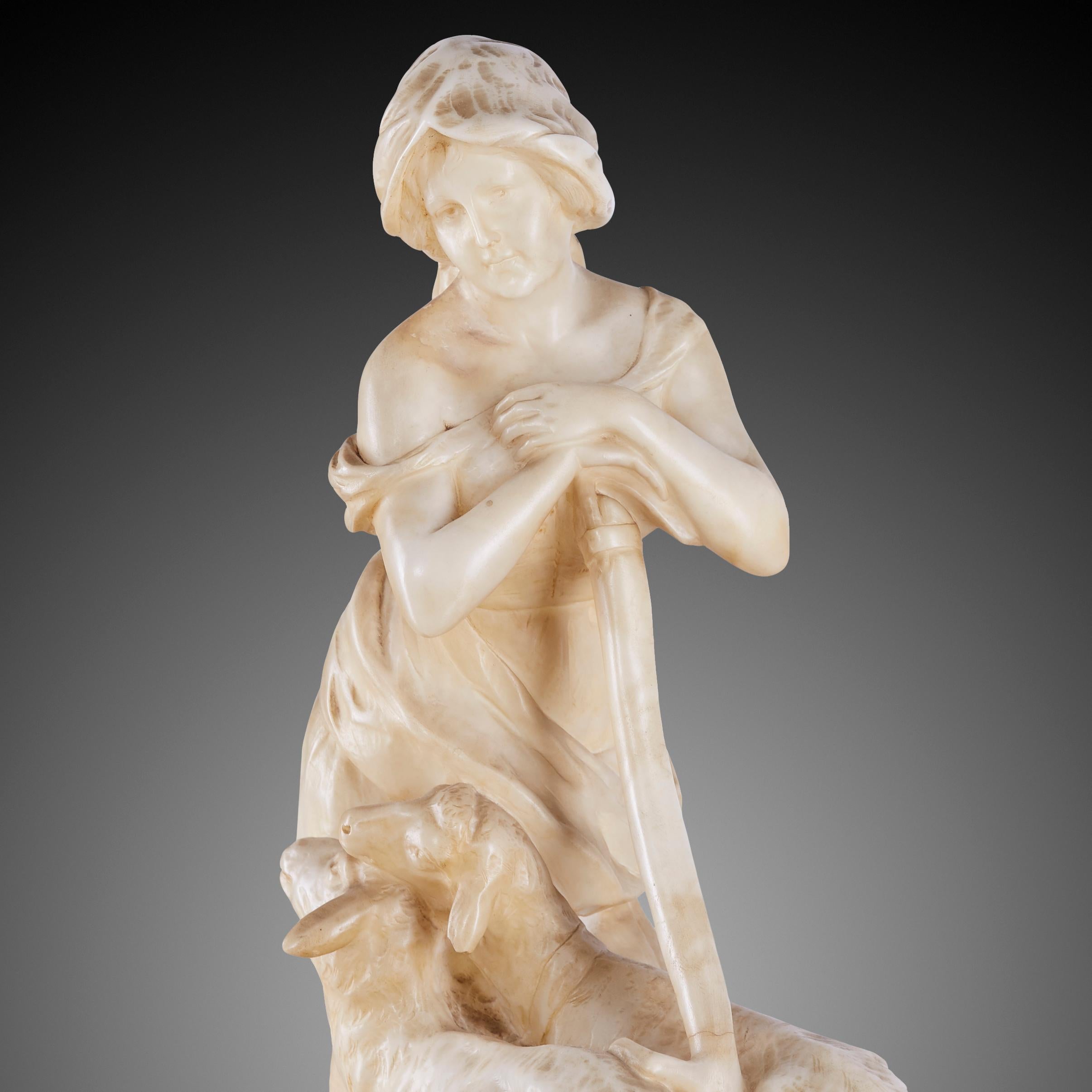 Statue of a Shepherd Girl Made from Marble In Good Condition For Sale In Warsaw, PL
