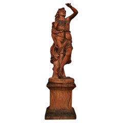 "STATUE OF ABUNDANCE" IN TUSCAN TERRACOTTA WITH BASE early 20th Century H: 200cm