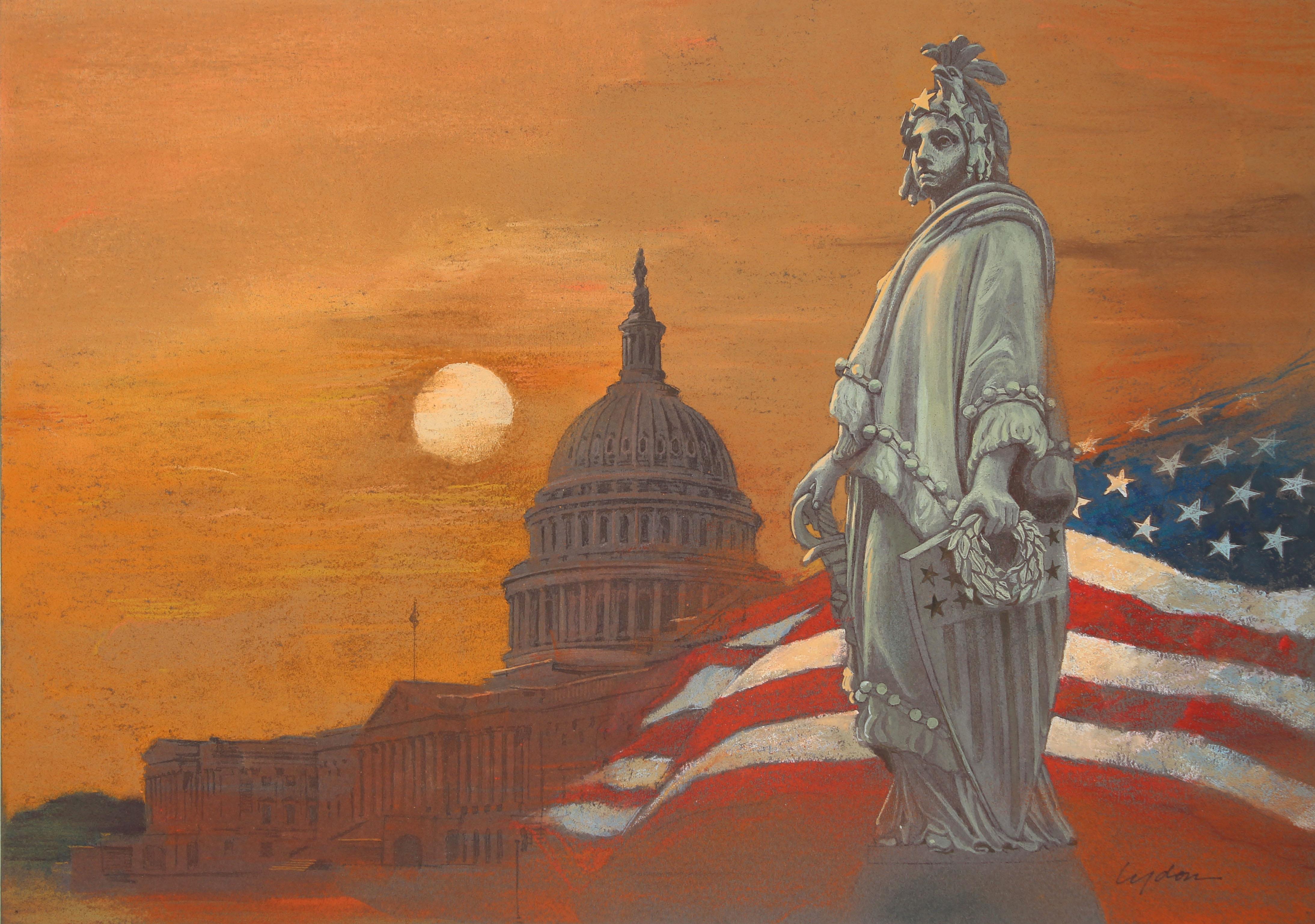 Fin du 20e siècle « Statue of Freedom » de Tom Lydon, craie originale sur papier, 1991 en vente