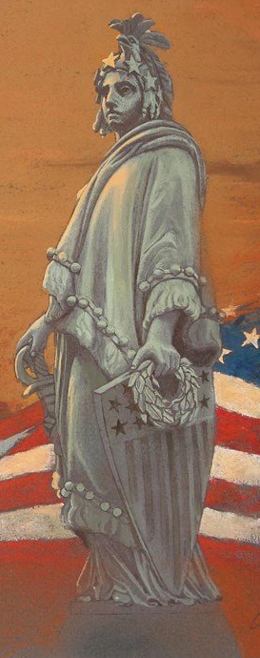 „Statue of Freedom“ von Tom Lydon, Original Chalk auf Papier, 1991 im Angebot 1