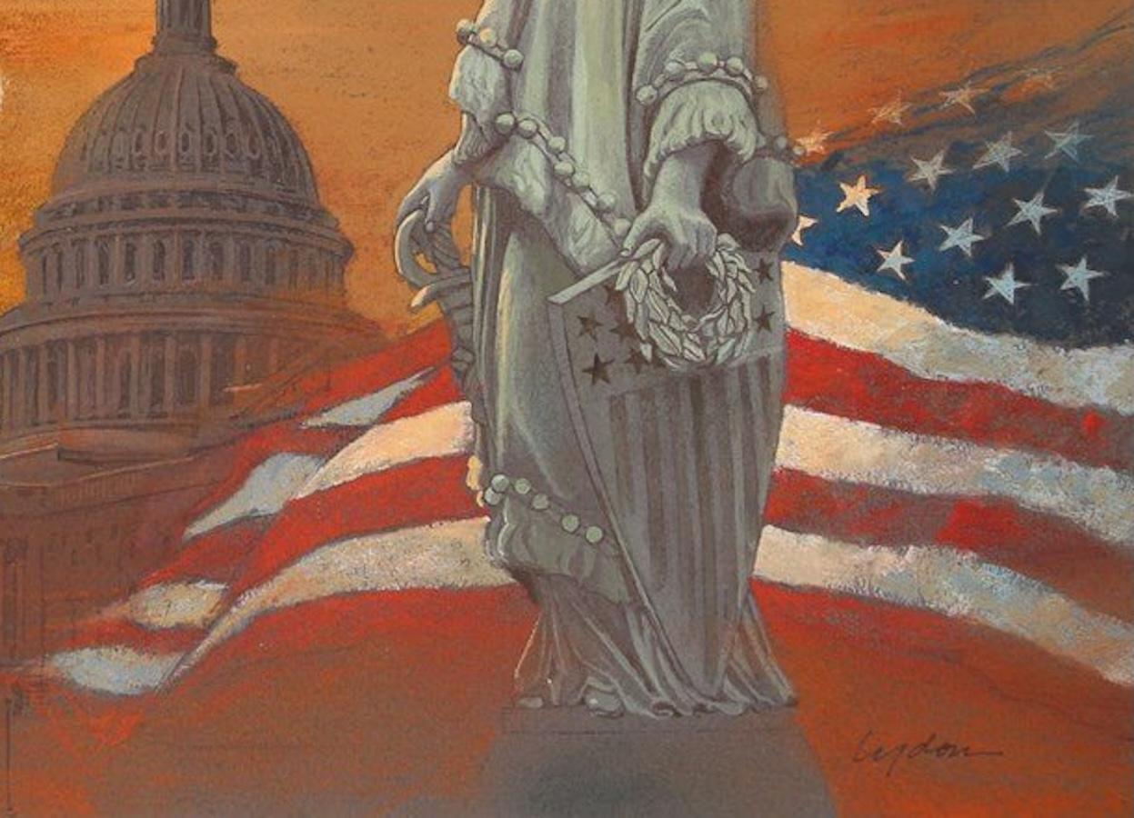 „Statue of Freedom“ von Tom Lydon, Original Chalk auf Papier, 1991 im Angebot 2