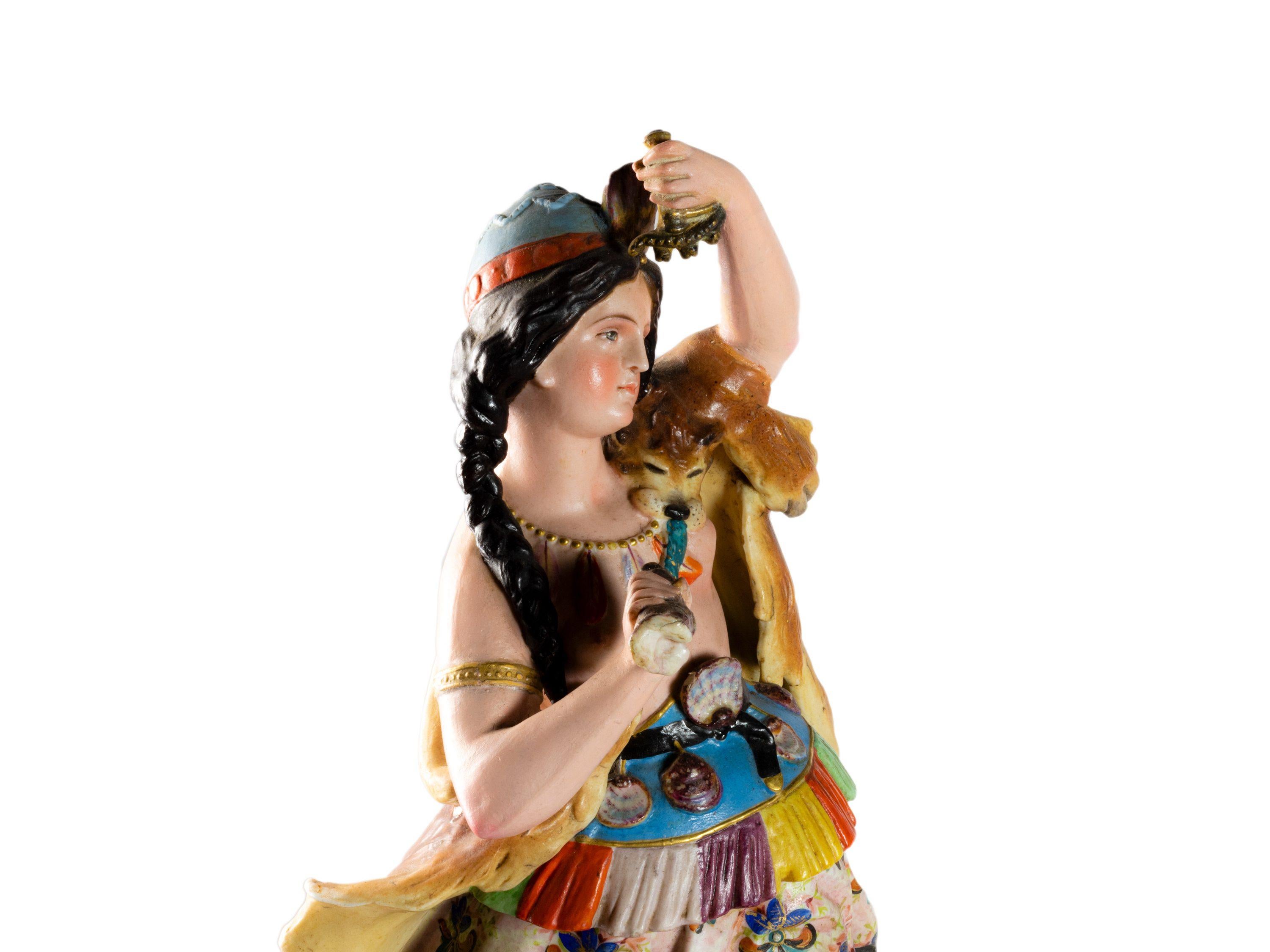 Un Inca (popolo peruviano Pre-Columbian di indigeni) in abito completo.
Una splendida donna guerriera che denota leadership e posizione sociale nei suoi ornamenti e dettagli in oro. 
Un'opera di ispirazione orientalista con i marchi laterali e di