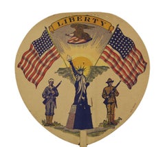 Statue of Liberty Patriotic Printed Paddle Fan, Early 20th Century