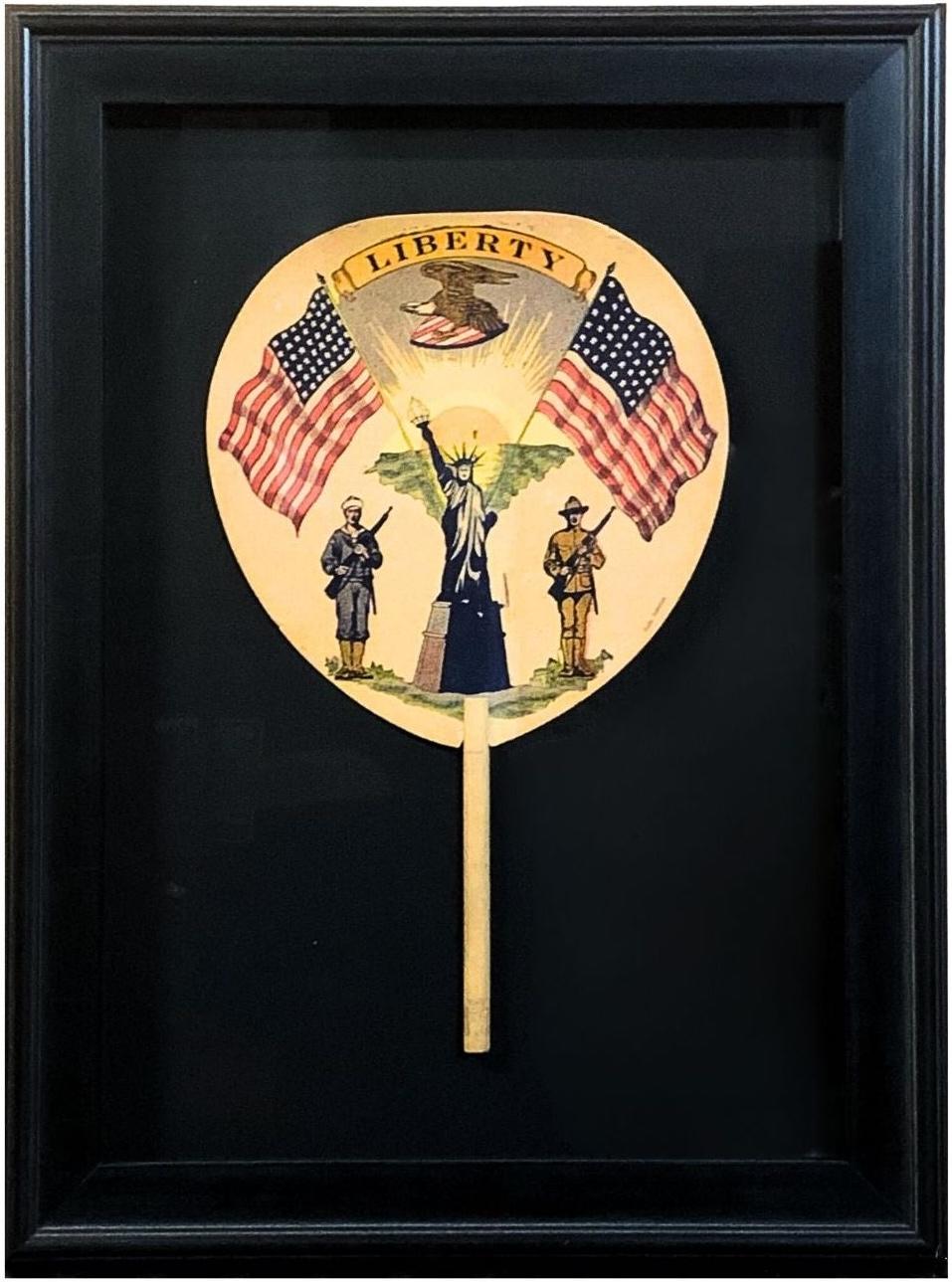 American Statue of Liberty Patriotic Printed Paddle Fan, Early 20th Century