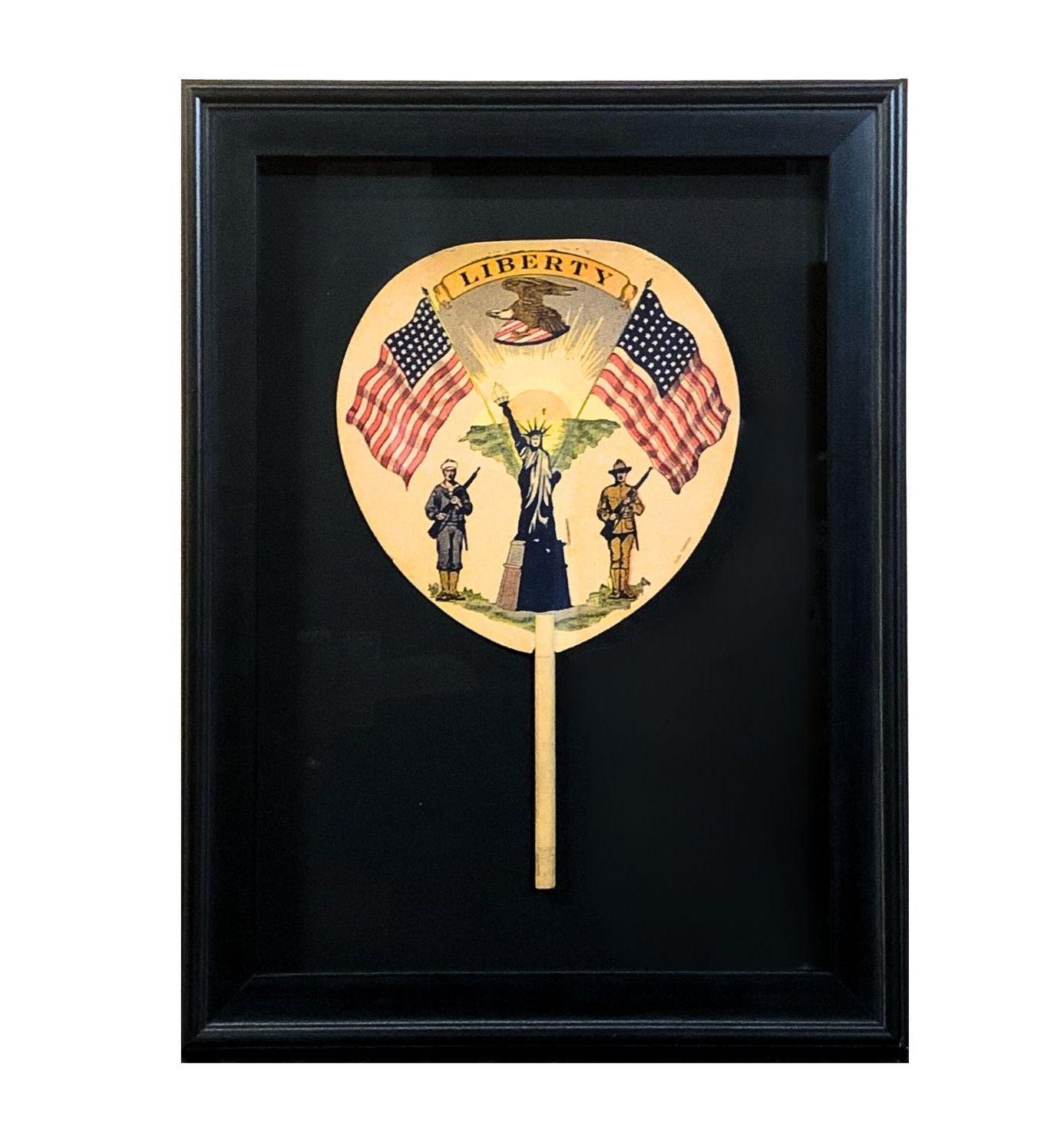 Wood Statue of Liberty Patriotic Printed Paddle Fan, Early 20th Century