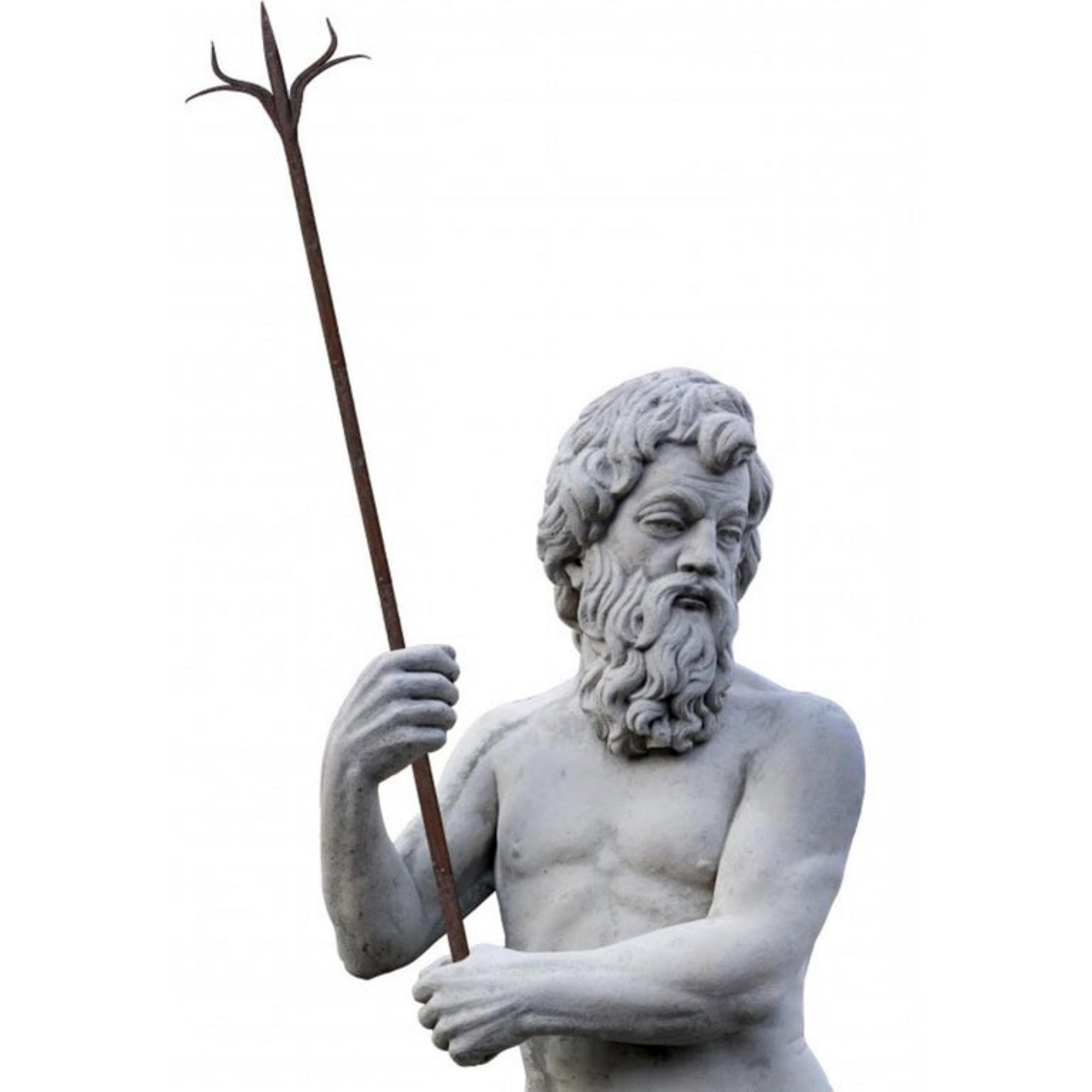 Modern STATUE OF NEPTUNE IN CEMENT HEIGHT 184 CM WITH HORPOON AND WITH BASE 20th H: 246