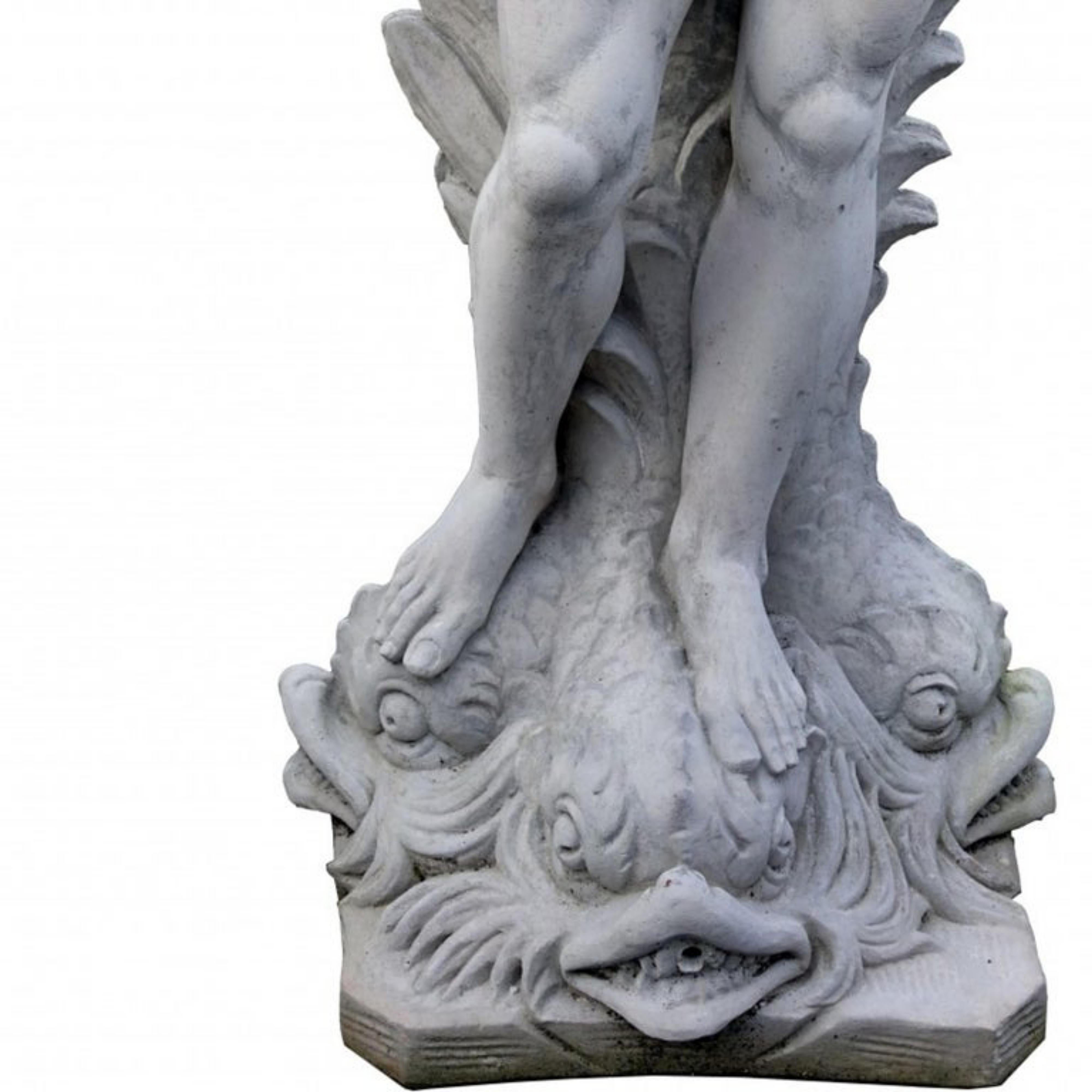 Hand-Crafted STATUE OF NEPTUNE IN CEMENT HEIGHT 184 CM WITH HORPOON AND WITH BASE 20th H: 246