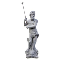STATUE OF NEPTUNE IN CEMENT HEIGHT 184 CM WITH HORPOON AND WITH BASE 20th H: 246