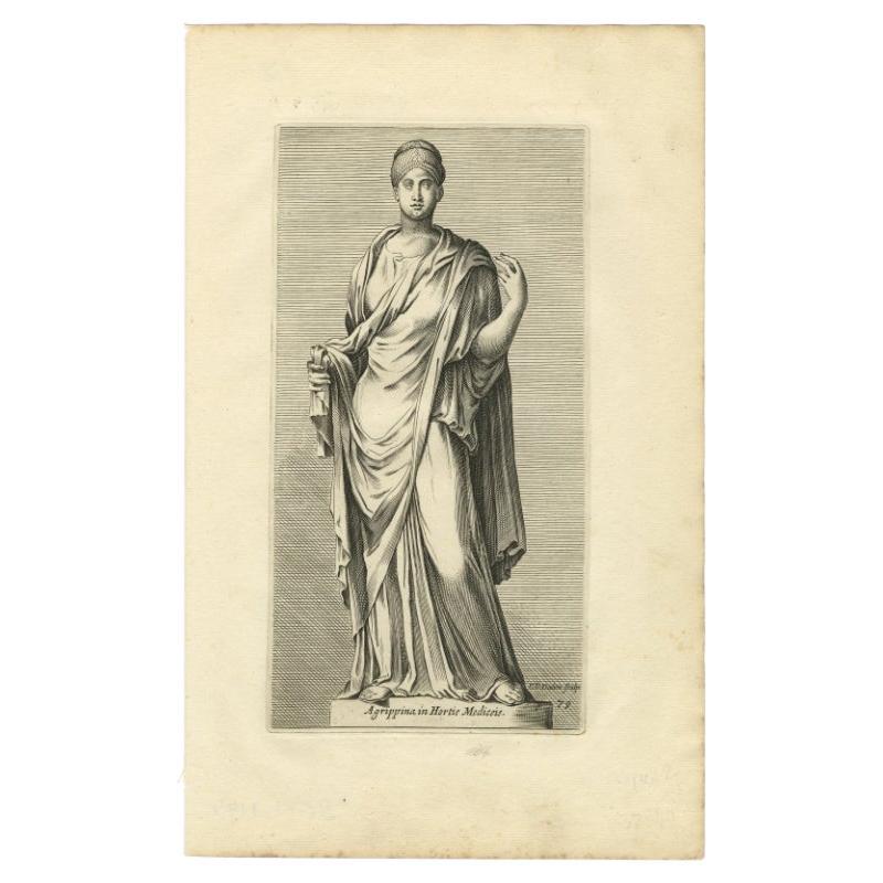 Statue of Roman Empress Agrippina in Rome, Etching on Paper, 1660 For Sale