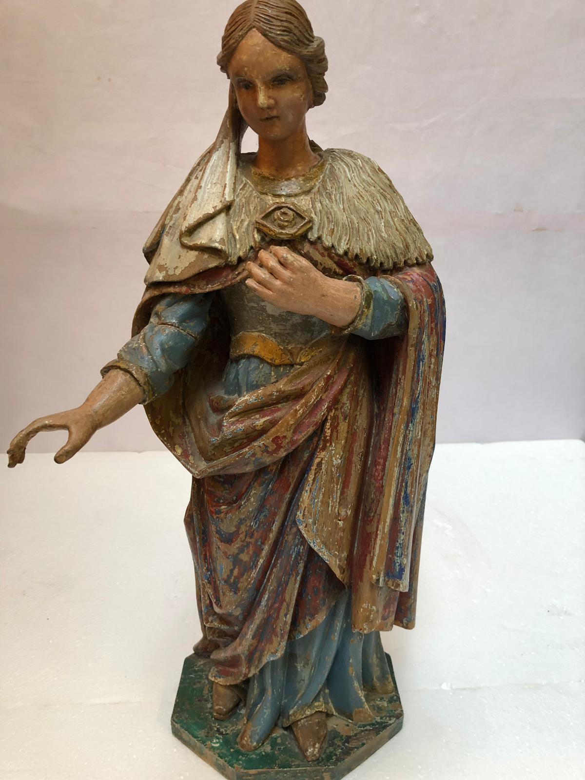 Statue of Saint in polychrome, of 19th. Church decoration.