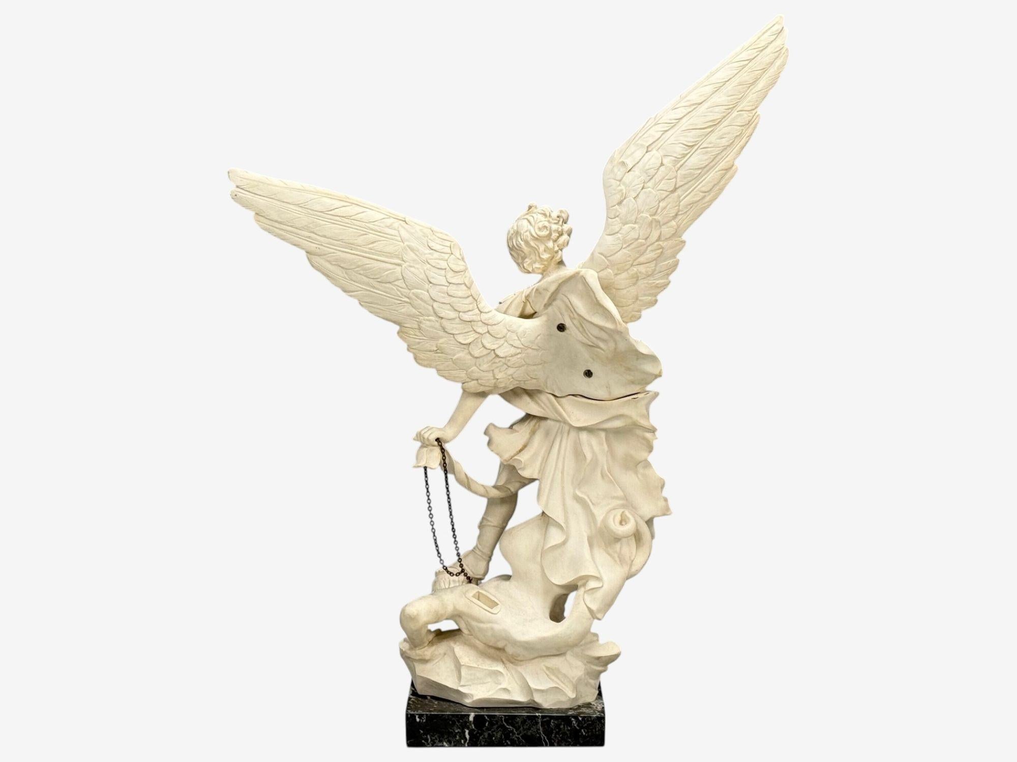 Statue of Saint Michael the Archangel, Composite, Marble Base, Italy, 20th c. For Sale 11