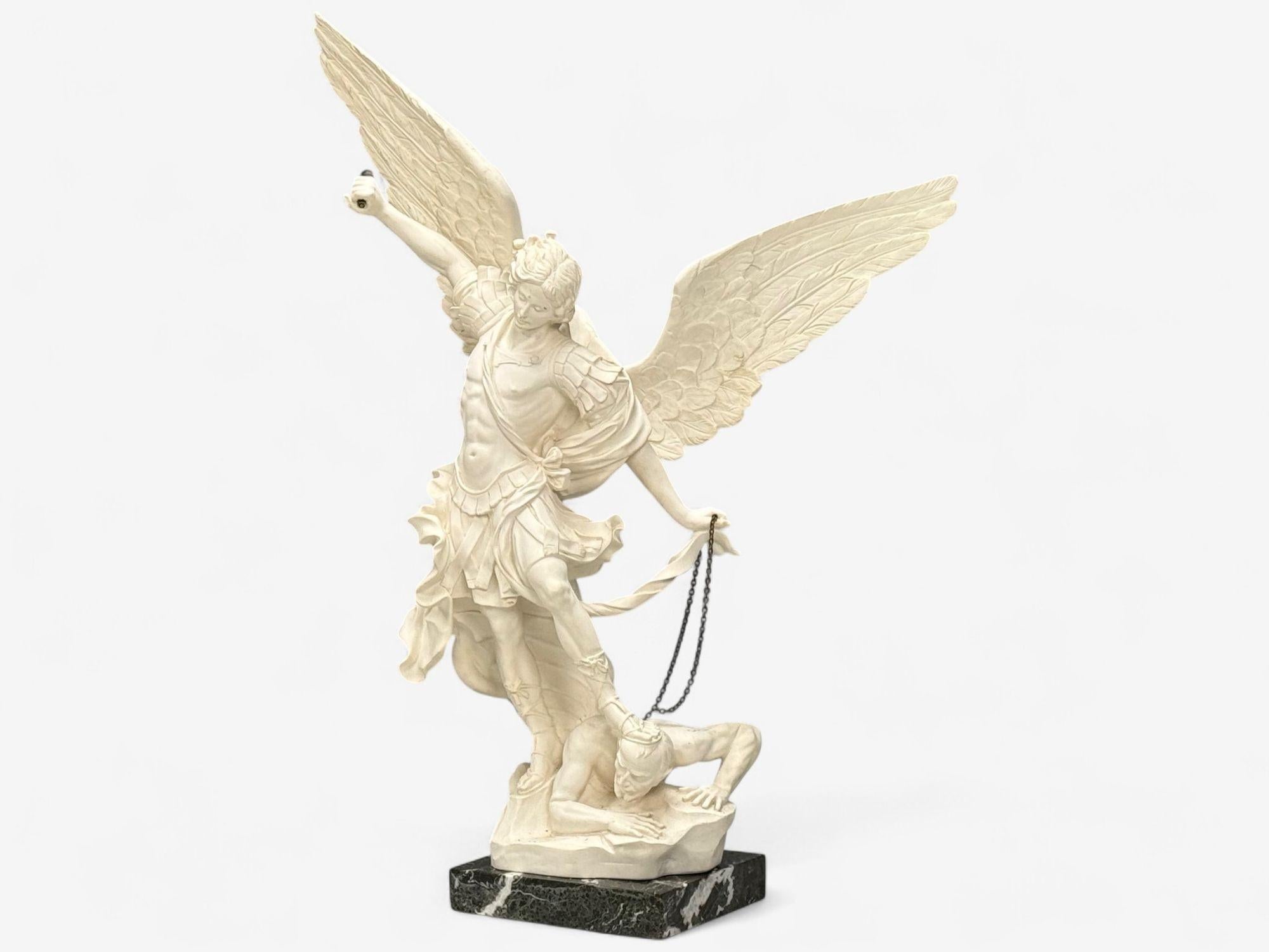 Statue of Saint Michael the Archangel, Composite, Marble Base, Italy, 20th c. In Good Condition For Sale In Manhasset, NY