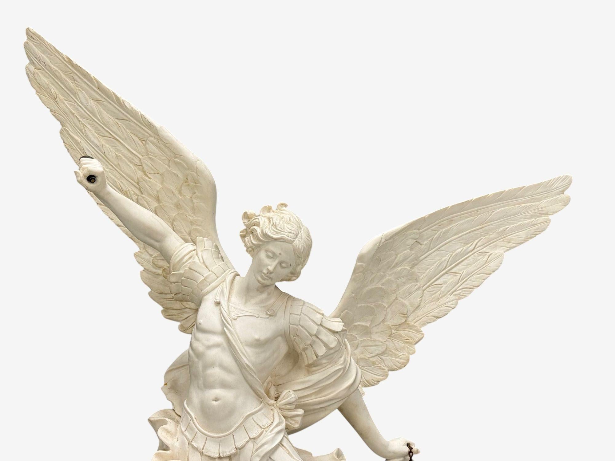 20th Century Statue of Saint Michael the Archangel, Composite, Marble Base, Italy, 20th c. For Sale