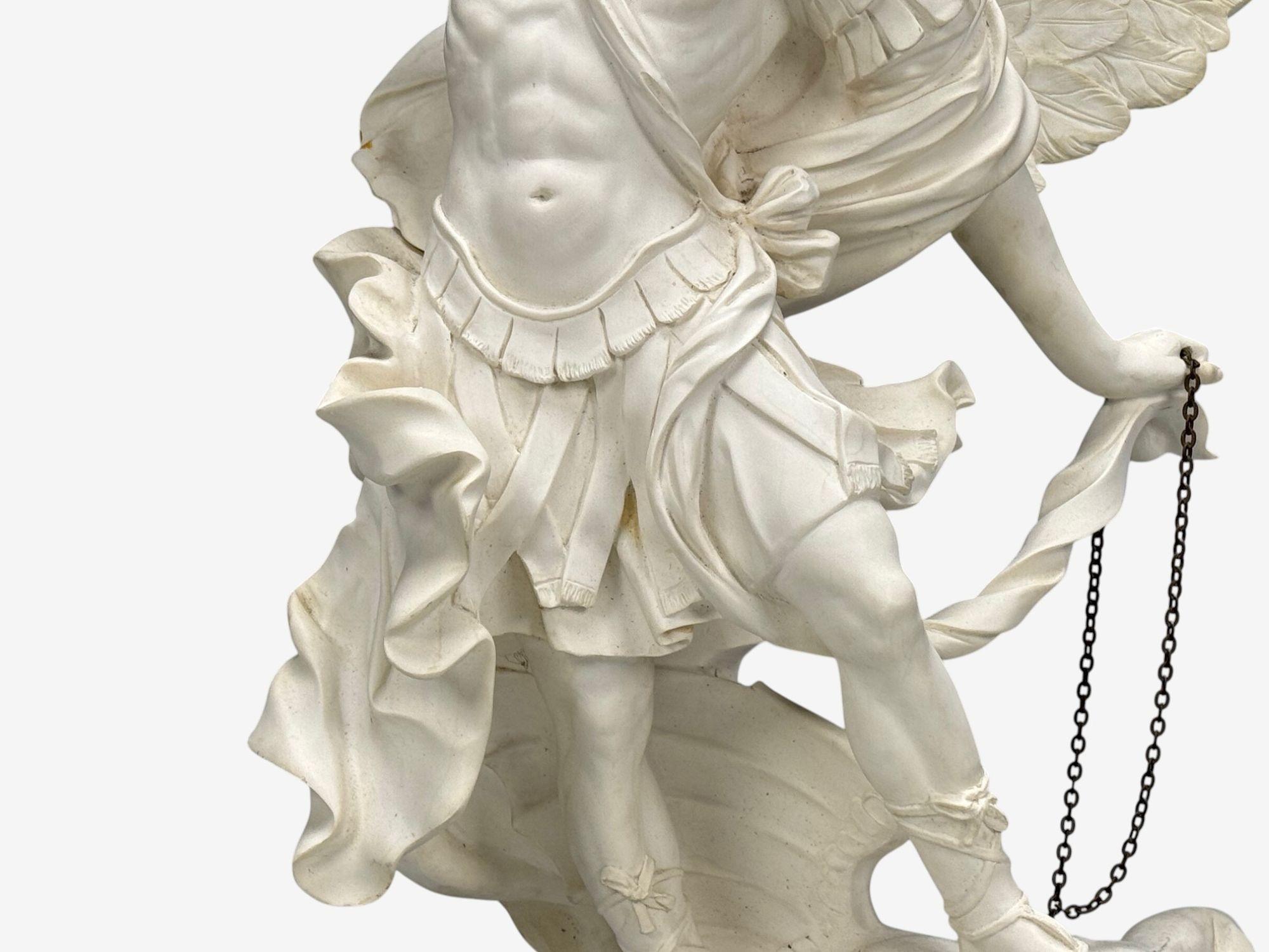 Statue of Saint Michael the Archangel, Composite, Marble Base, Italy, 20th c. For Sale 2